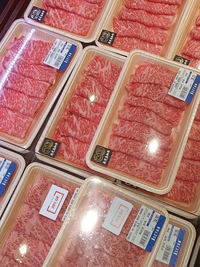 Thinly sliced wagyu with lots of marbling 