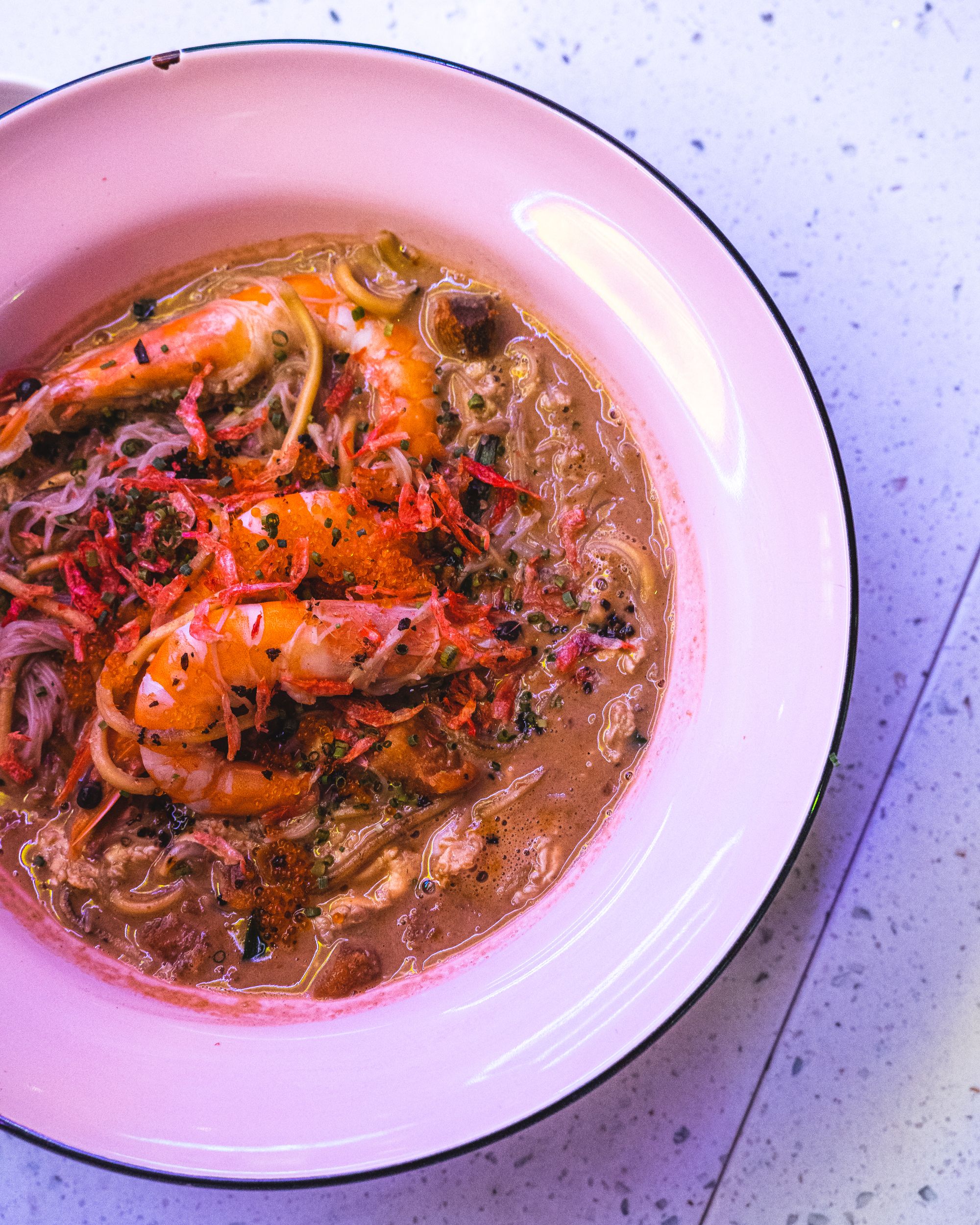 Overhead shot of a bowl of noodles