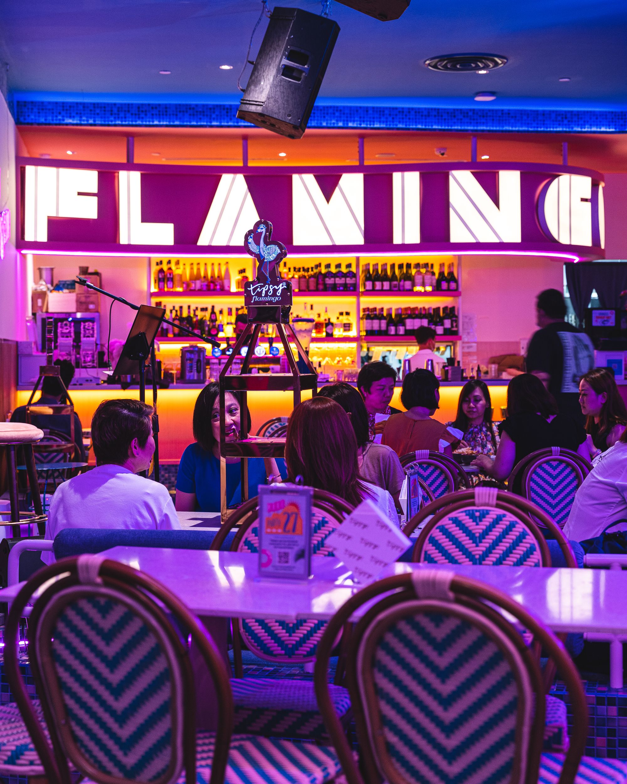 Interior shot of Tipsy Flamingo showing diners