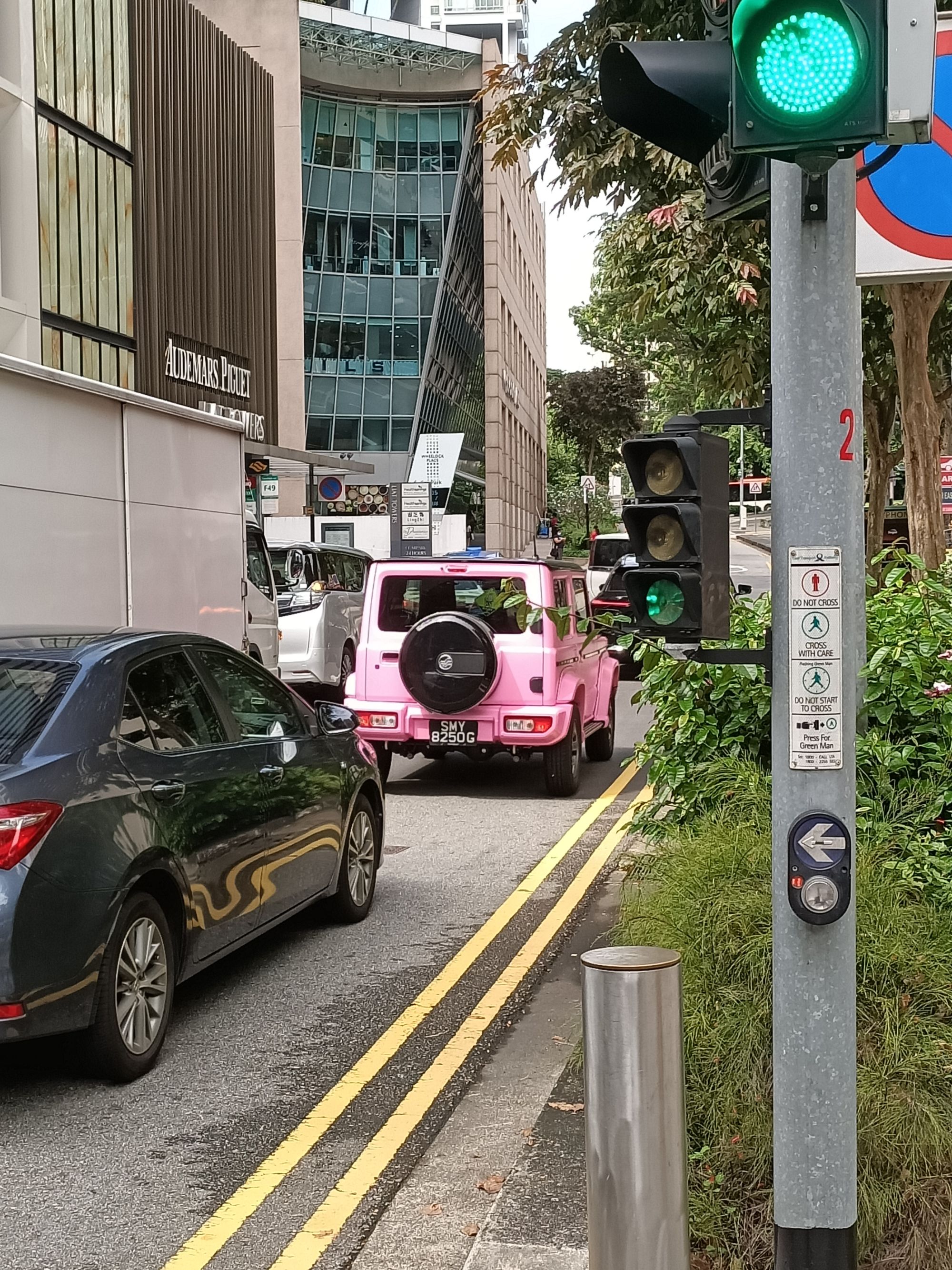 A pink SUV