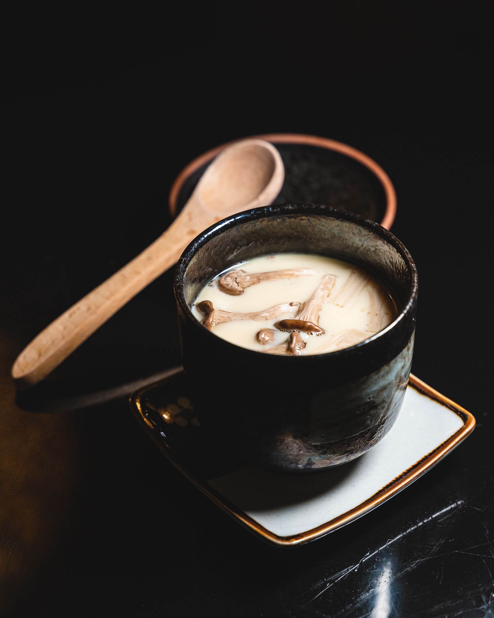 Japanese steamed egg with mushroom on the top