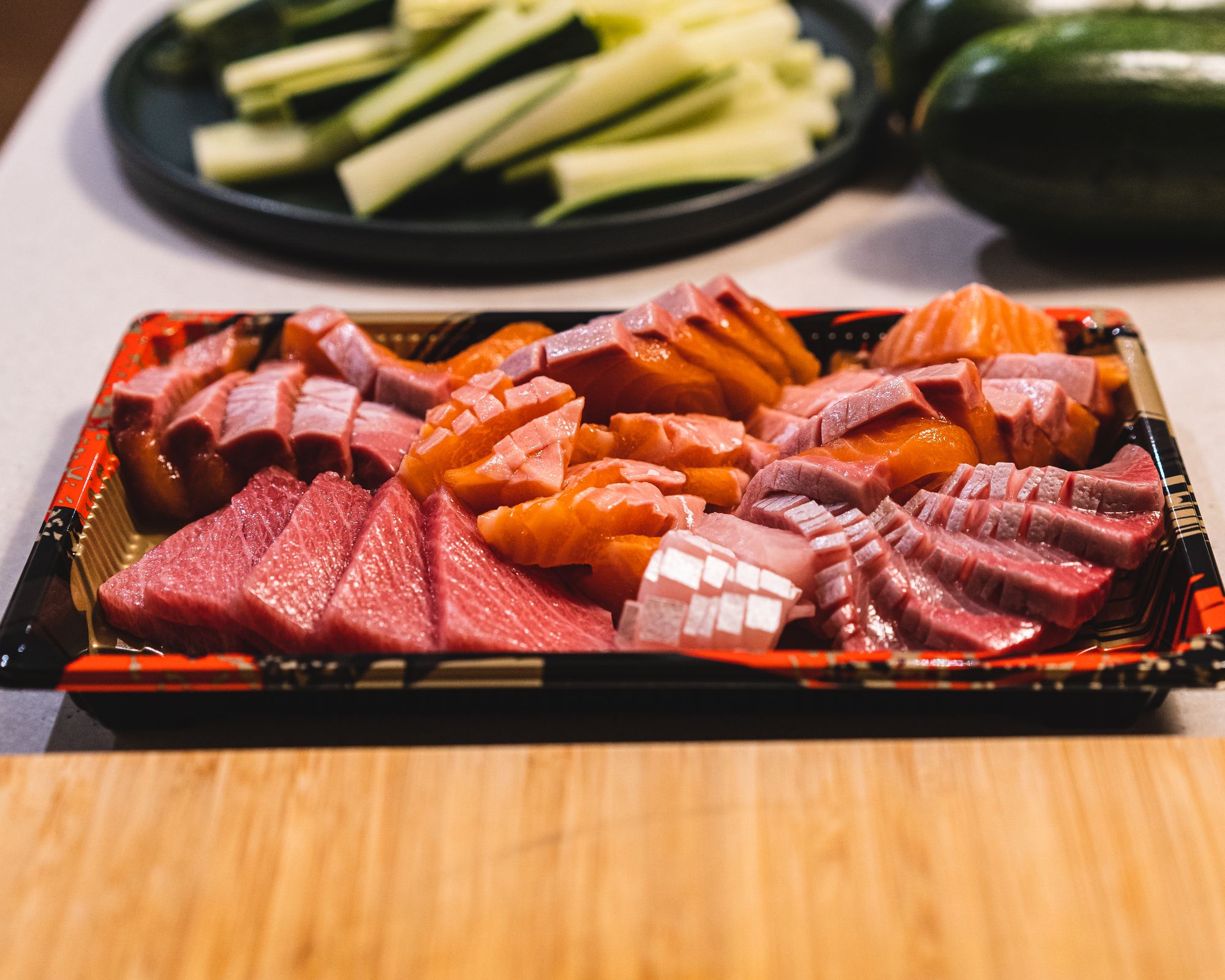 Close up of a sashimi platter