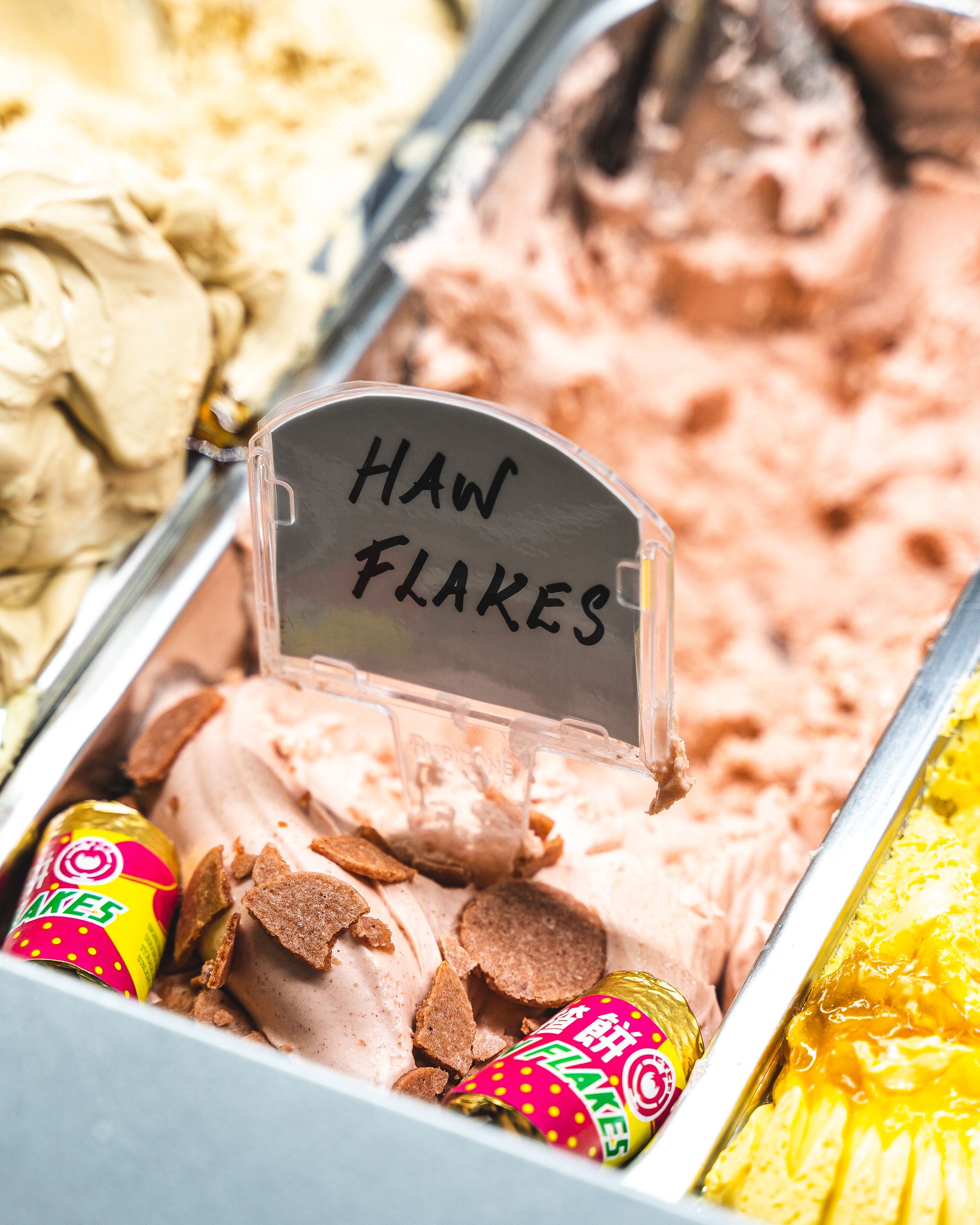 Close up of haw flakes gelato