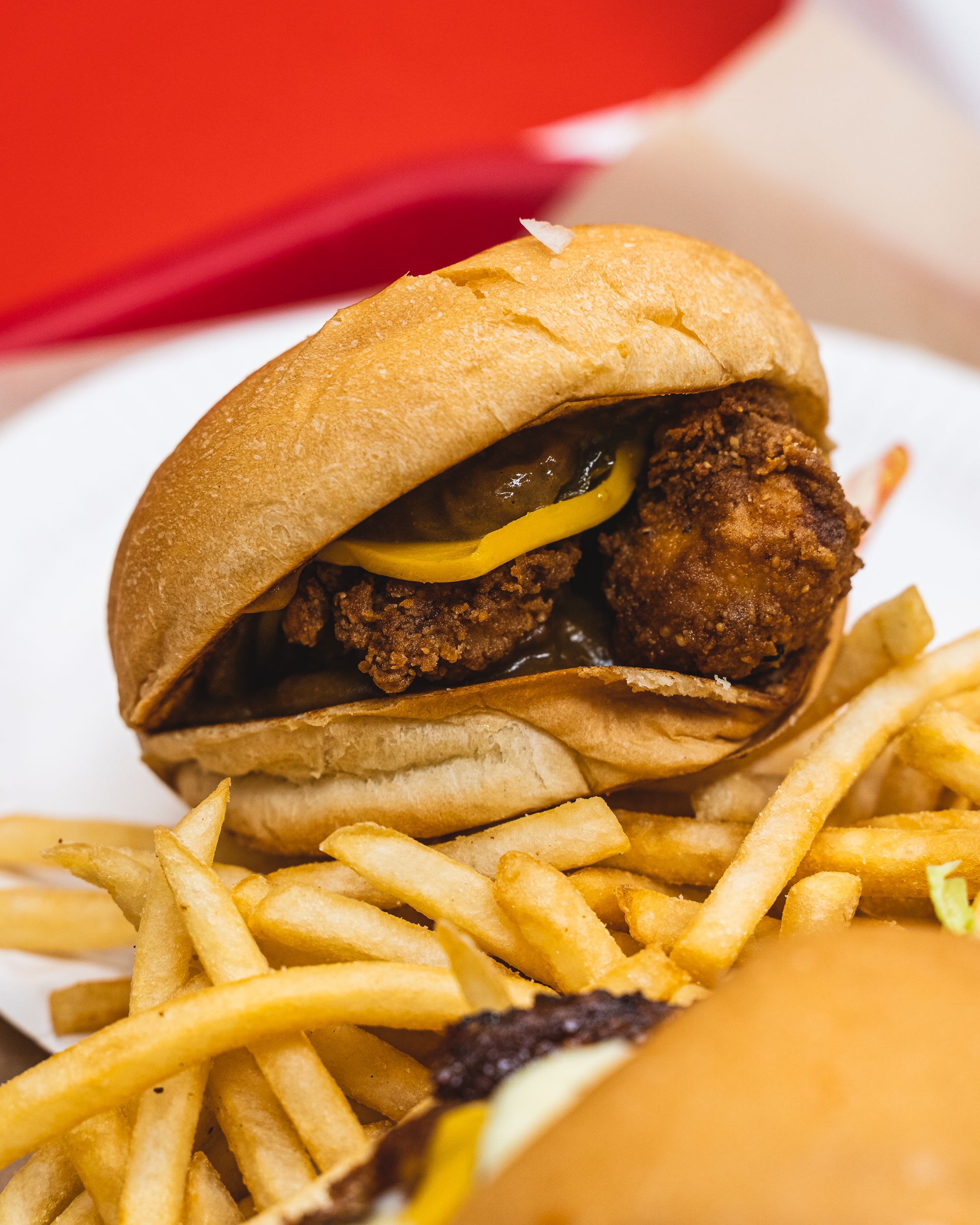 Close up of burger and fries