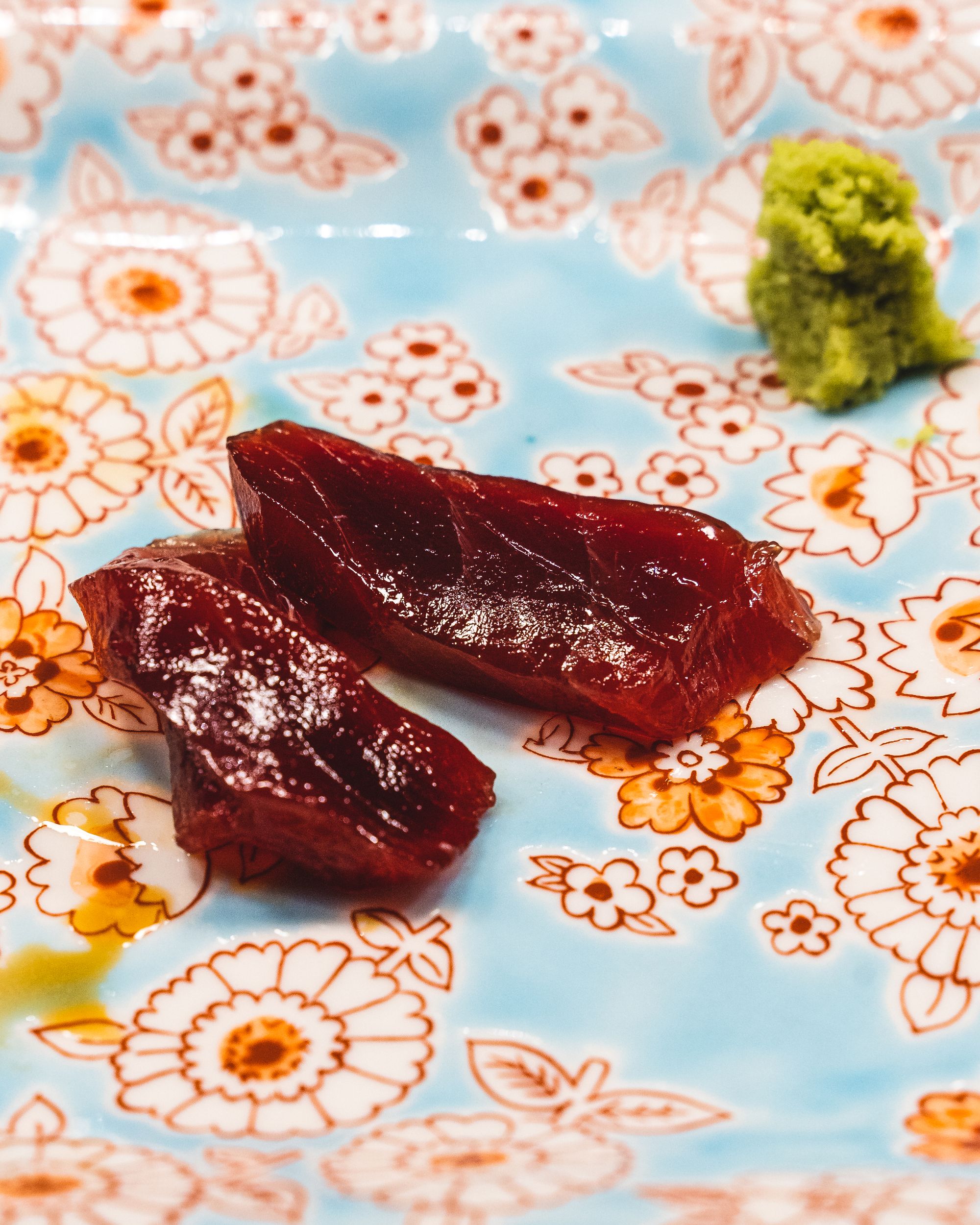 Close up of jelly looking tuna sashimi