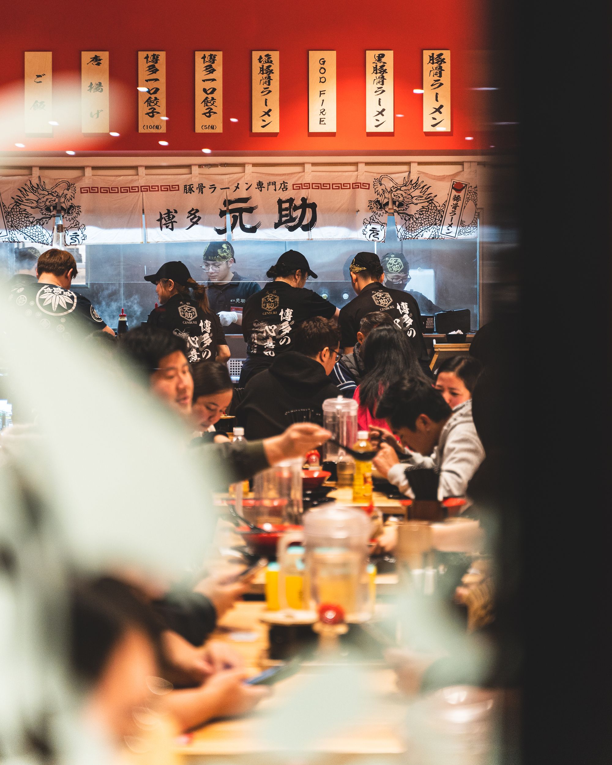 Bustling interior of restaurant