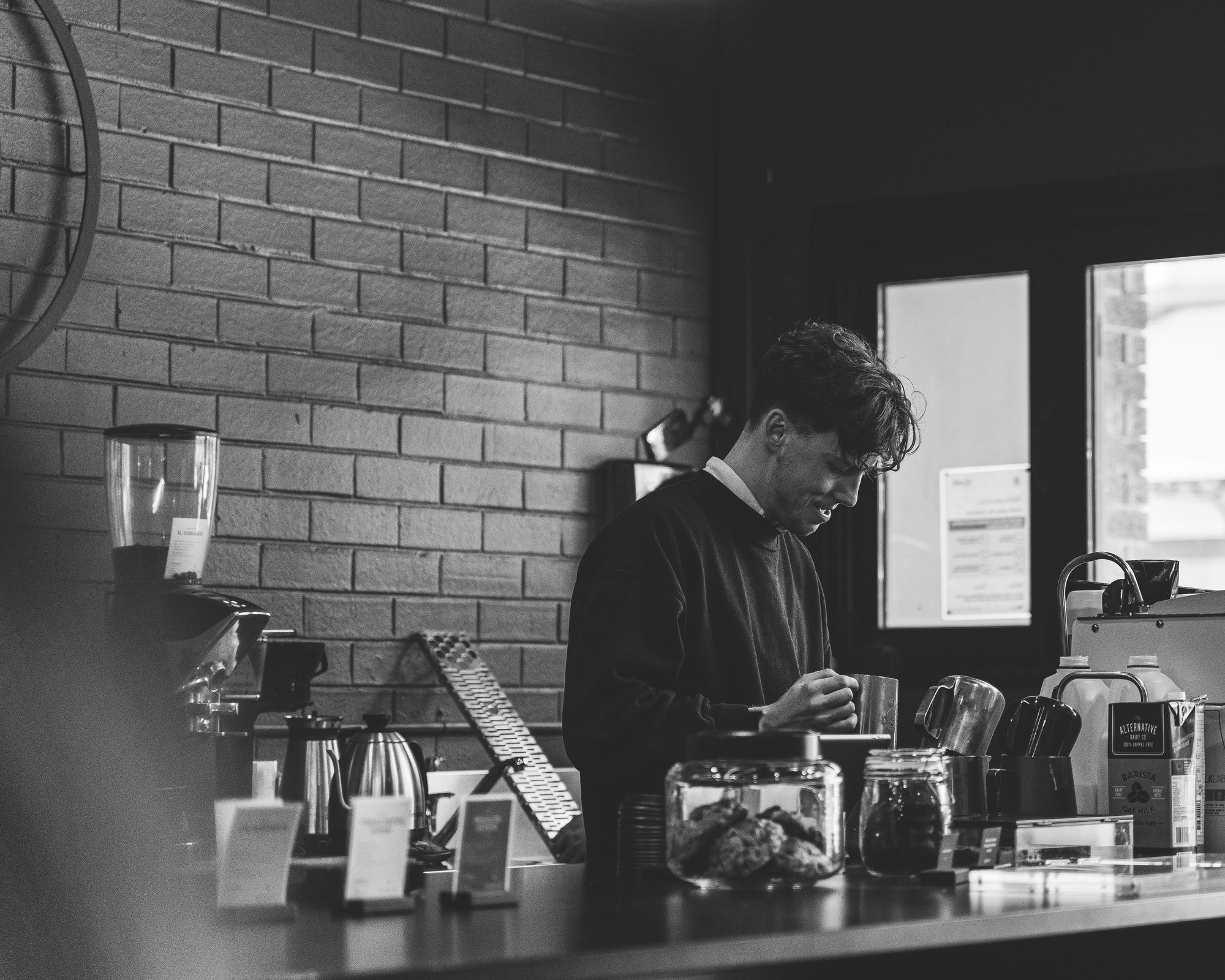 Barista making coffee