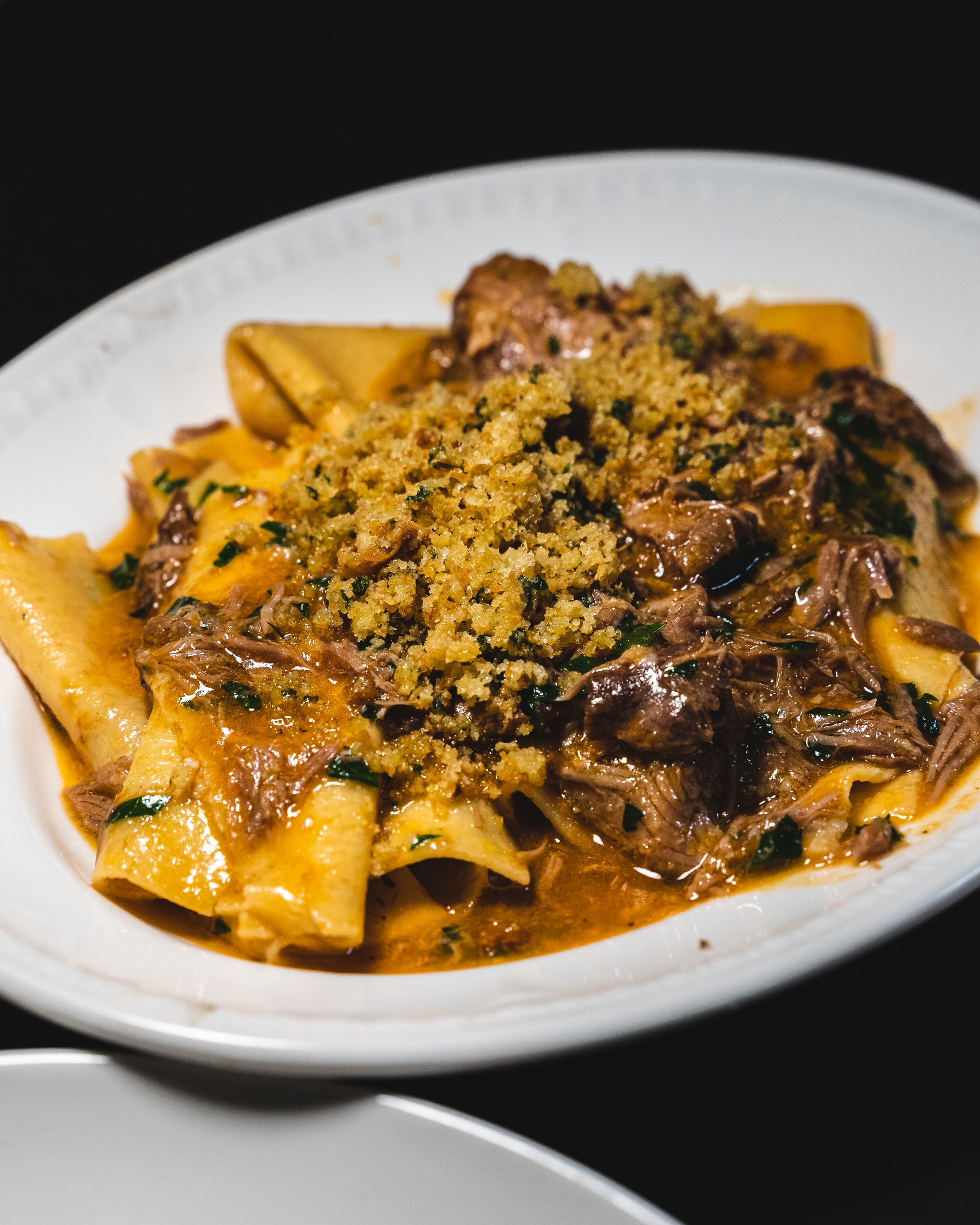 Close up of duck ragu pasta