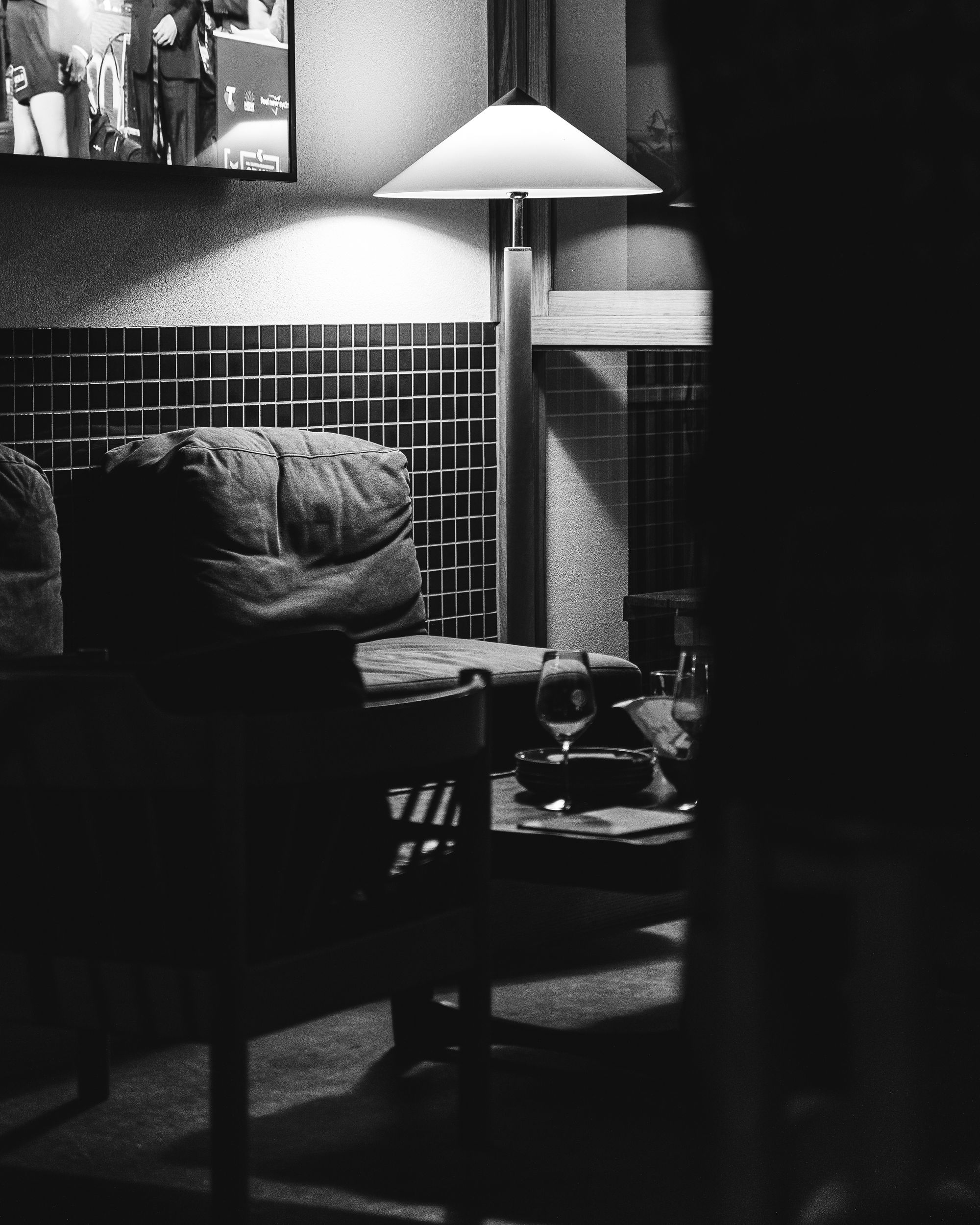 Black and white photo showing off interior of The Corner Dairy