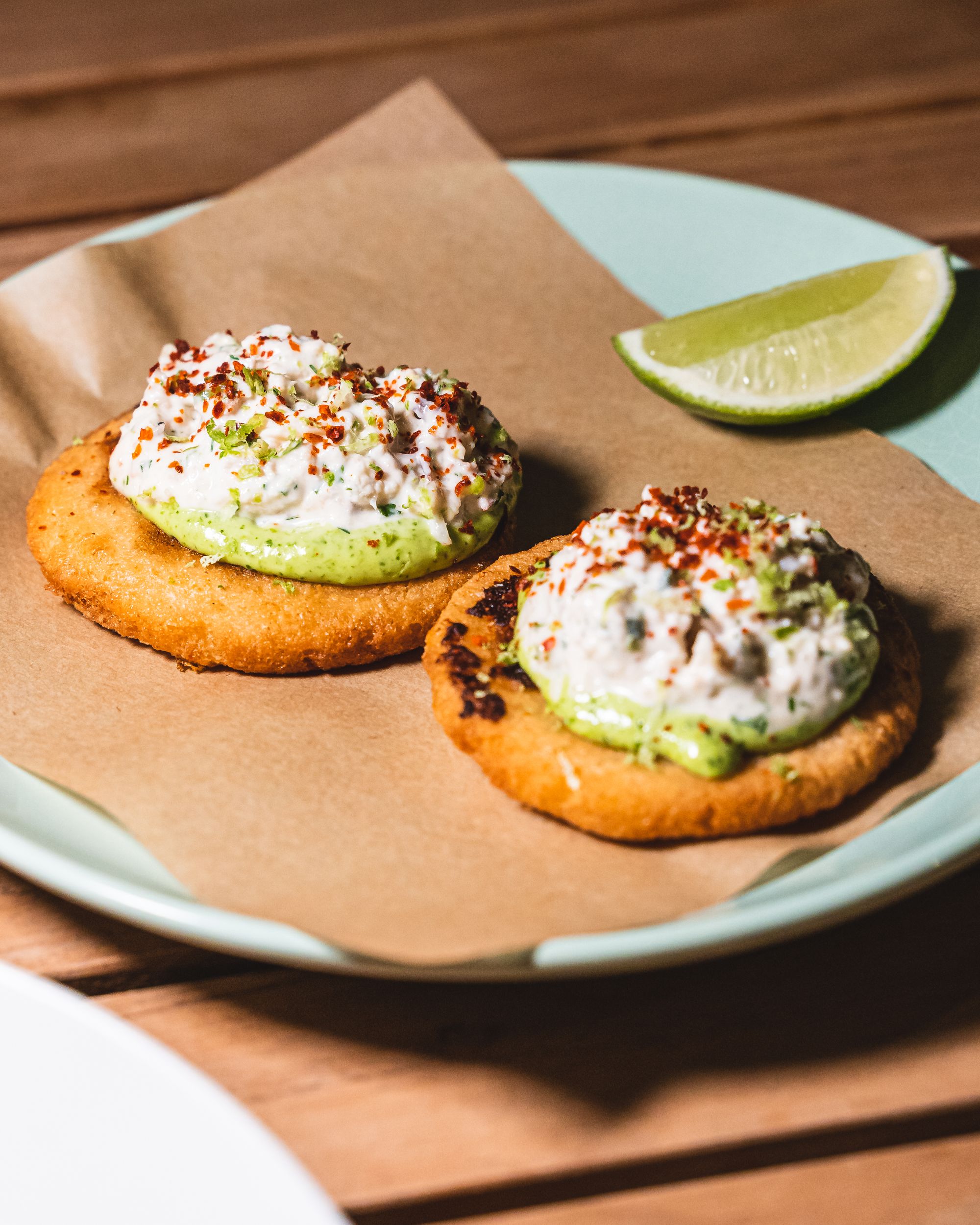 Close up of crab arepas