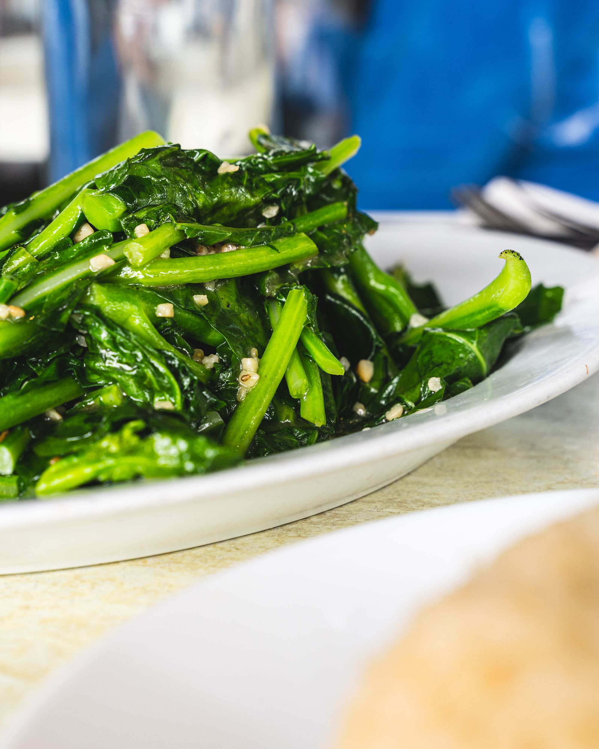 Close up of vegetables in garlic sauce