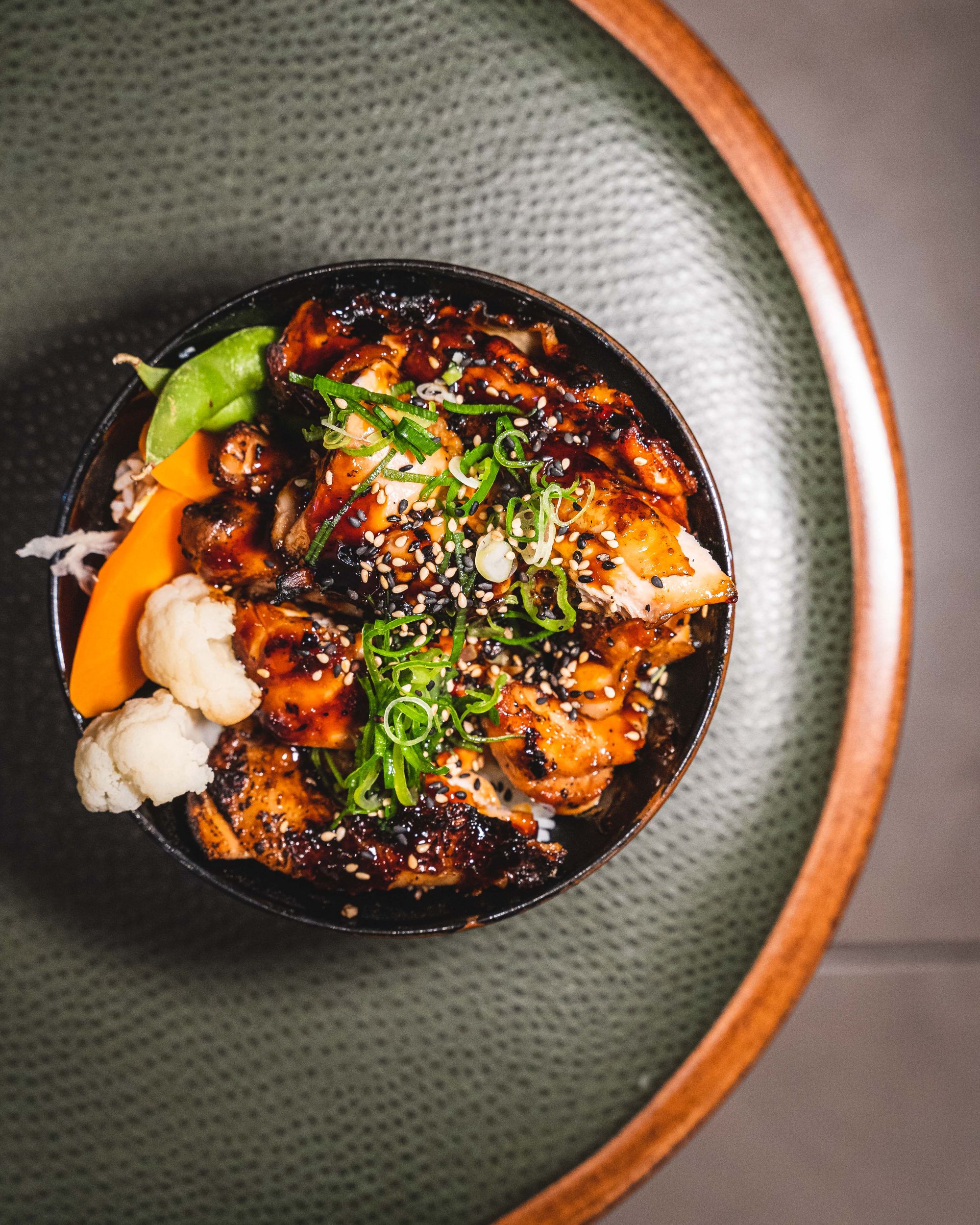 Top down photo of grilled teriyaki chicken