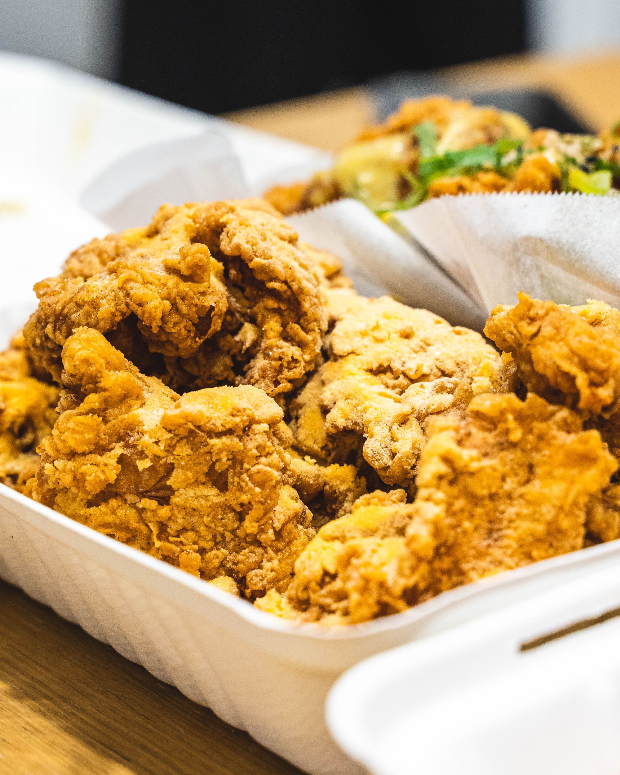 Close up of Korean fried chicken