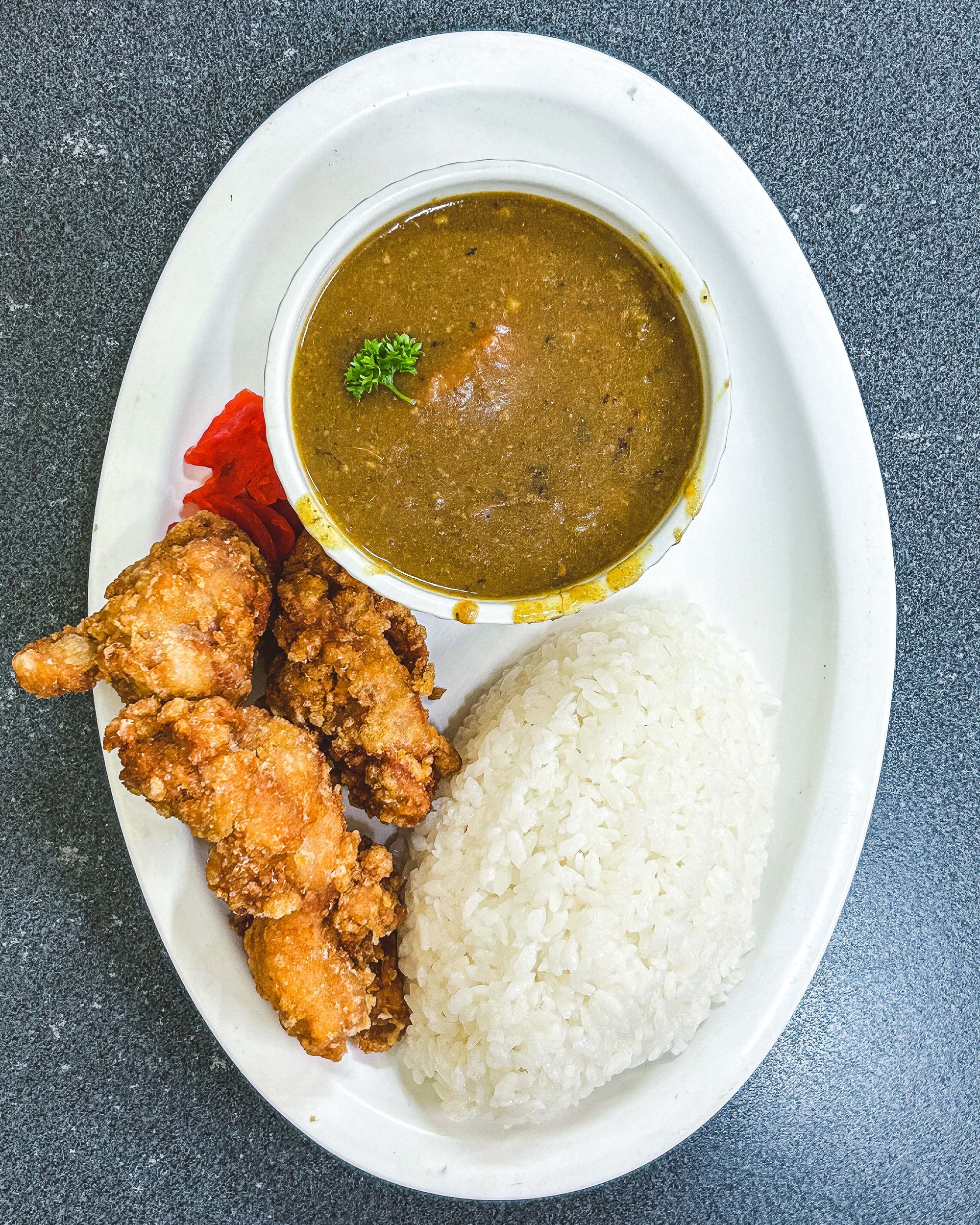 Japanese curry with karaage chicken on the side