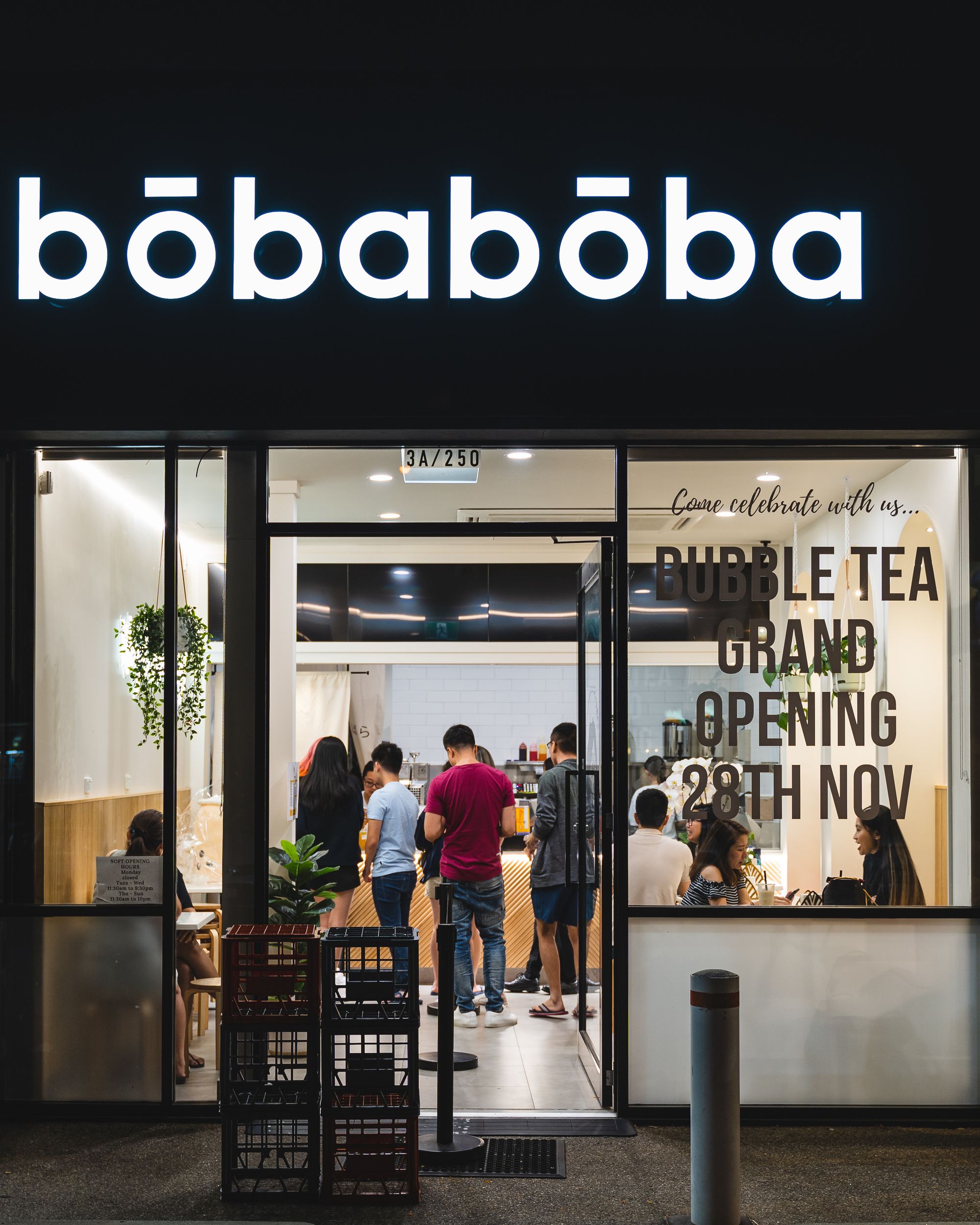 Exterior of bobaboba Morley showing a number of customers lining up inside
