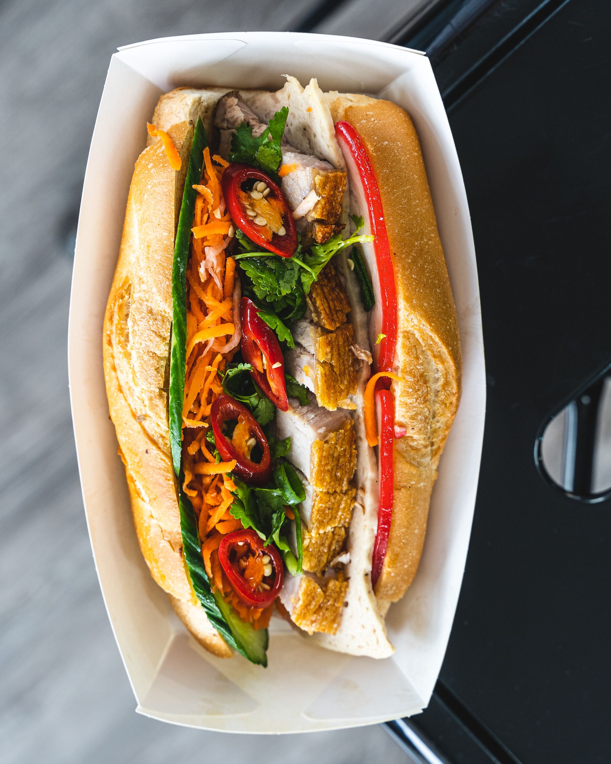 Overhead shot of banh mi