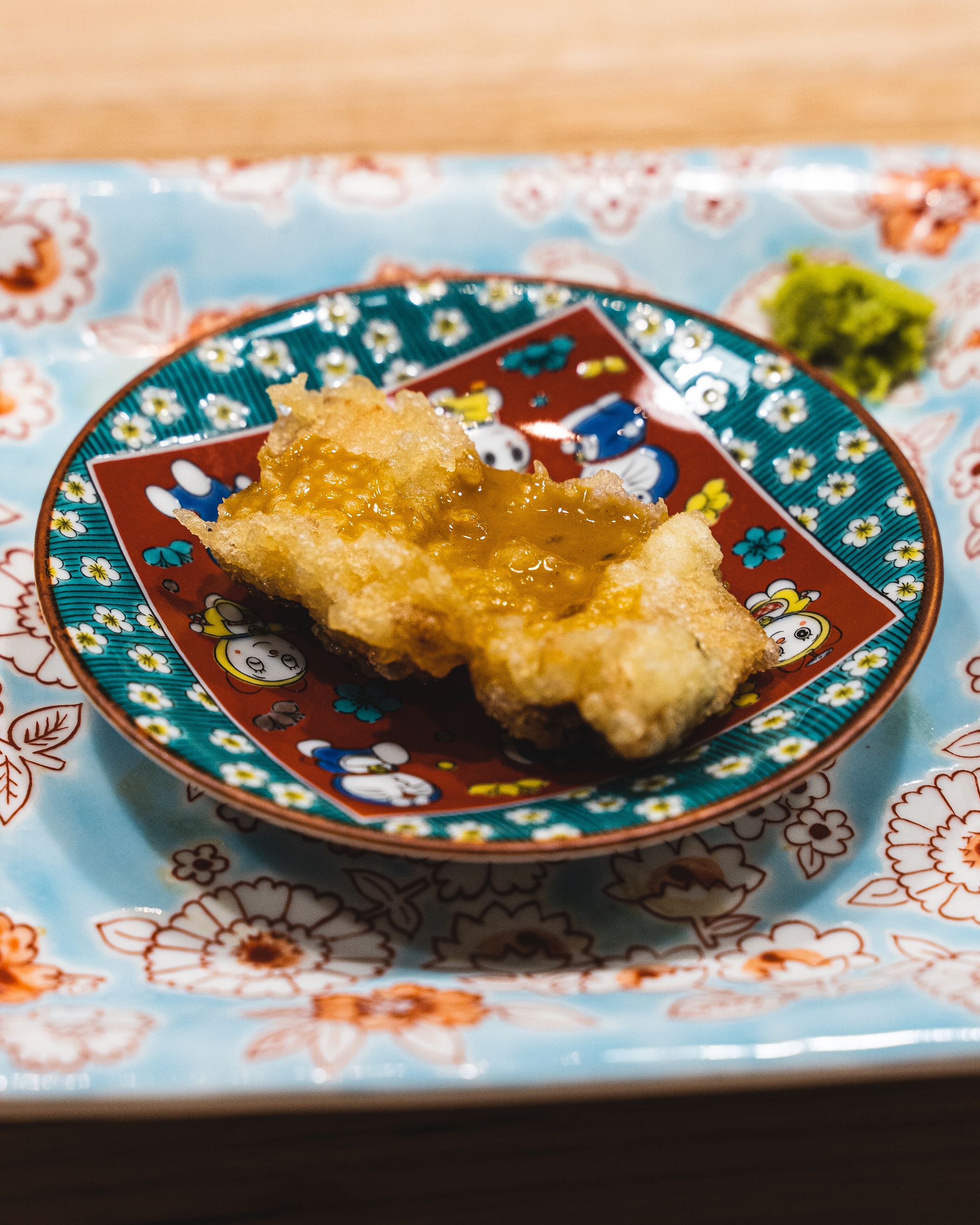 Fried anago with uni sauce