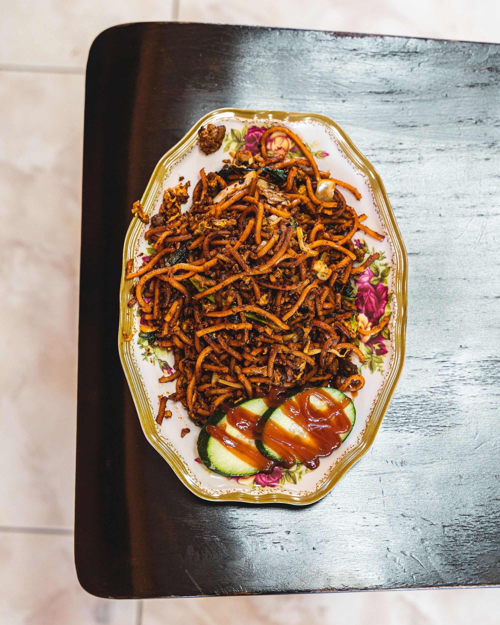 Top down shot of mee goreng