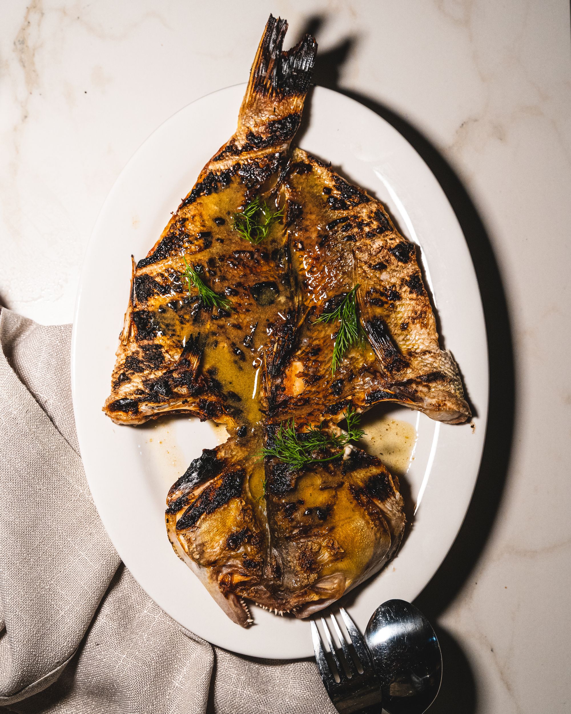 Top down shot of Grilled Red Emperor