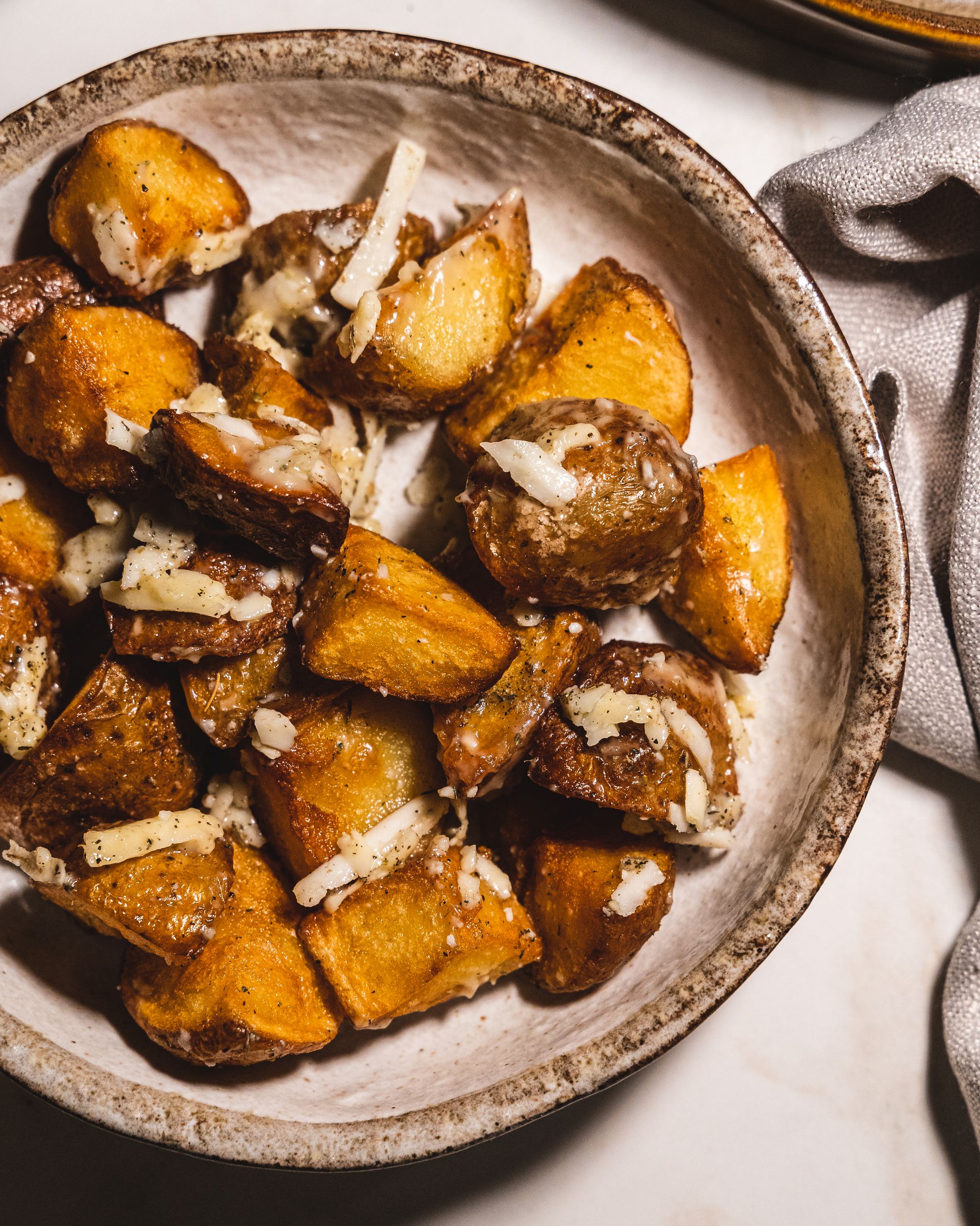 Top down shot of tried potatoes