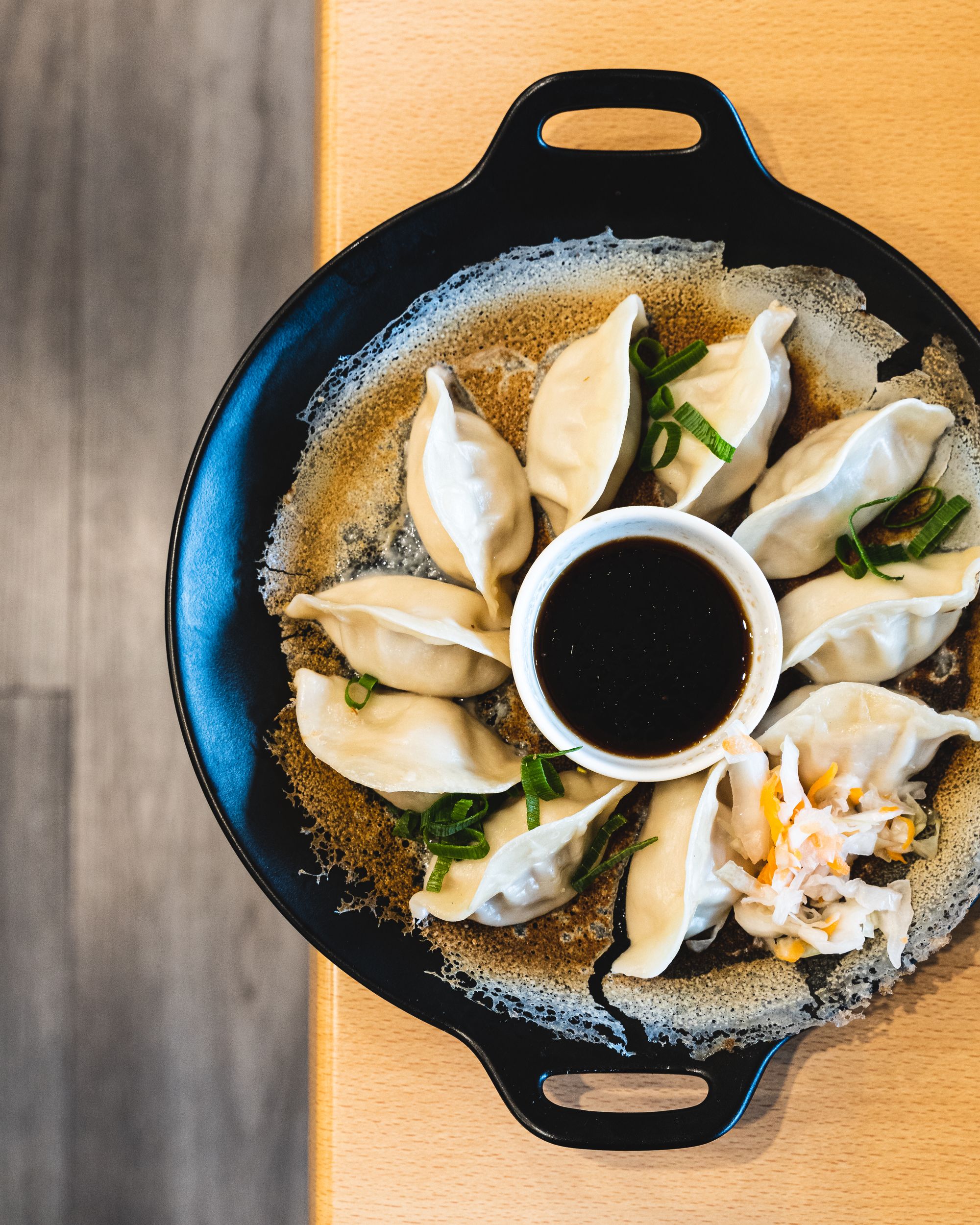 Top down shot of dumplings