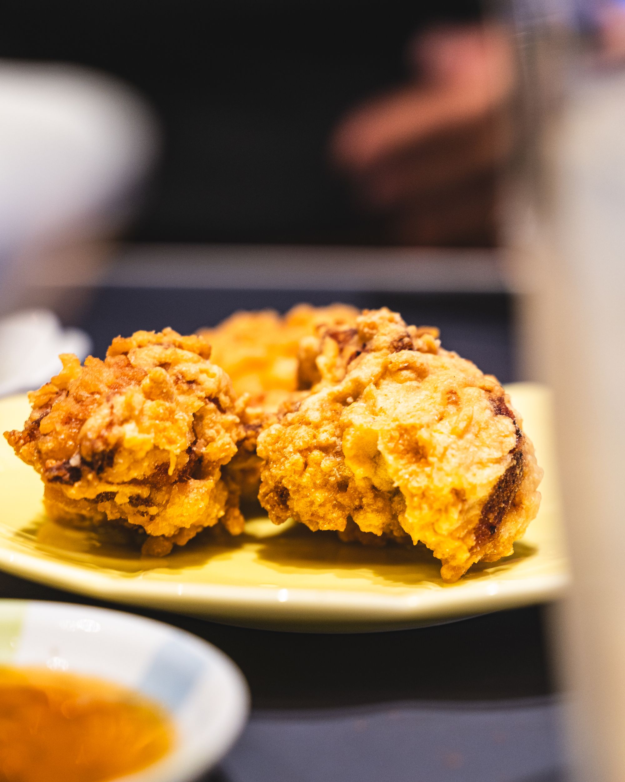Japanese fried chicken pieces on a plate