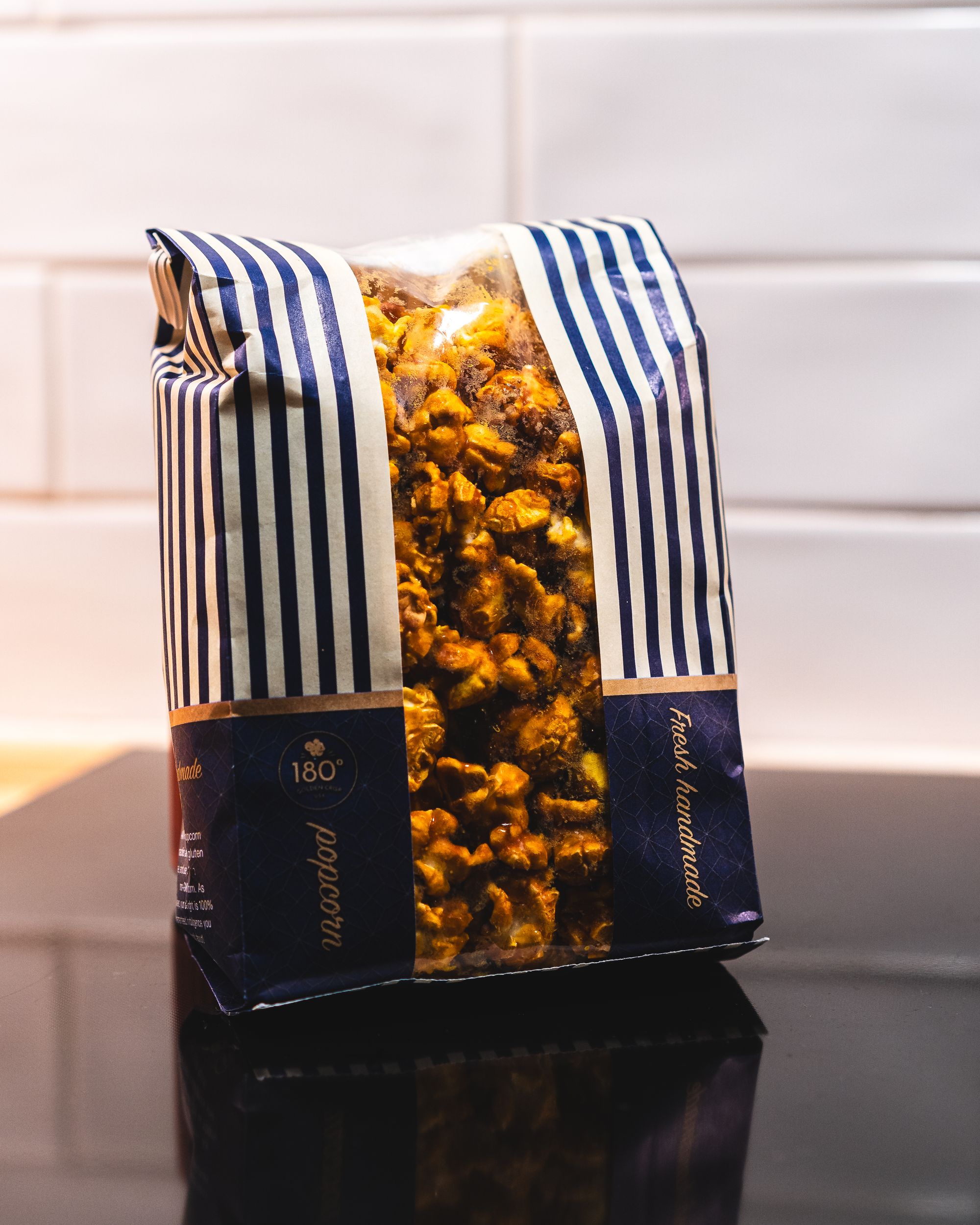 Bag of caramelised popcorn