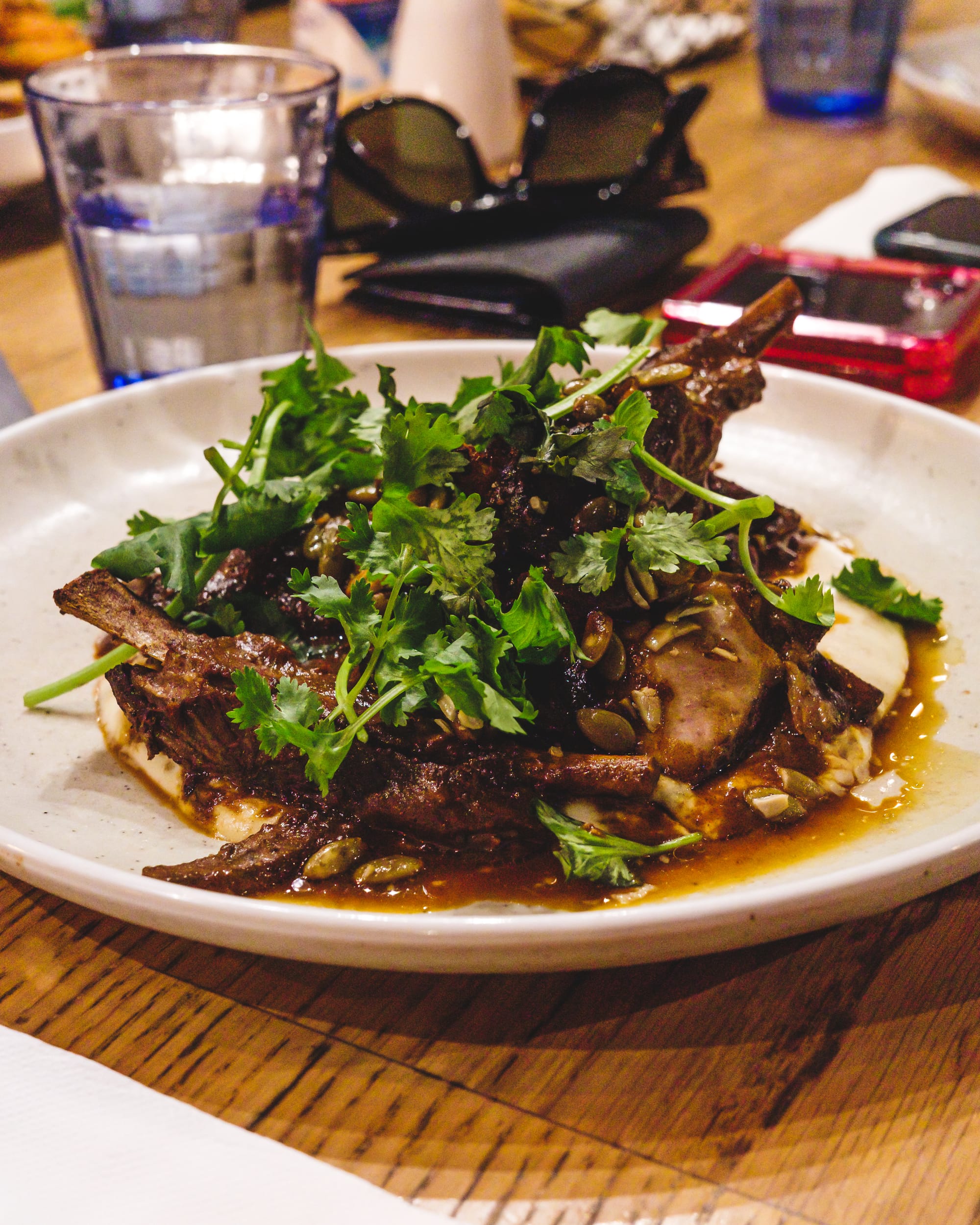 Close up of lamb ribs with coriander