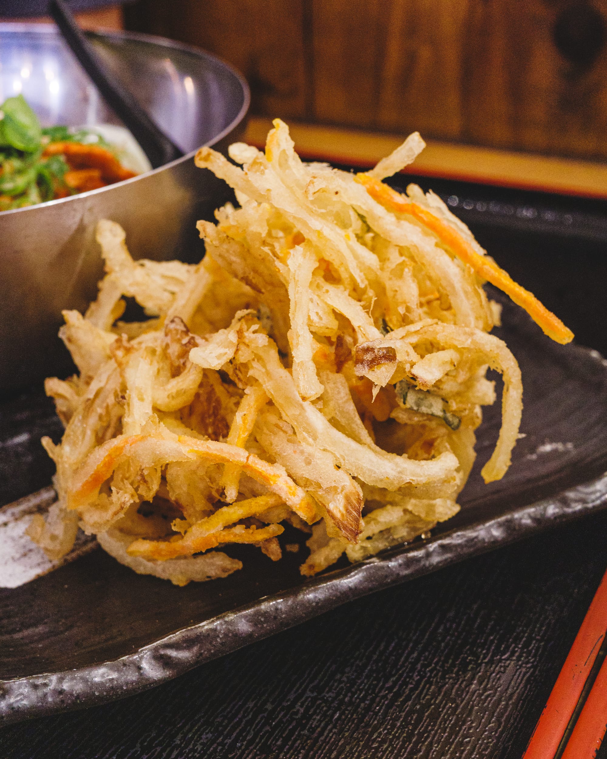 Close up of fried tempura kakiage