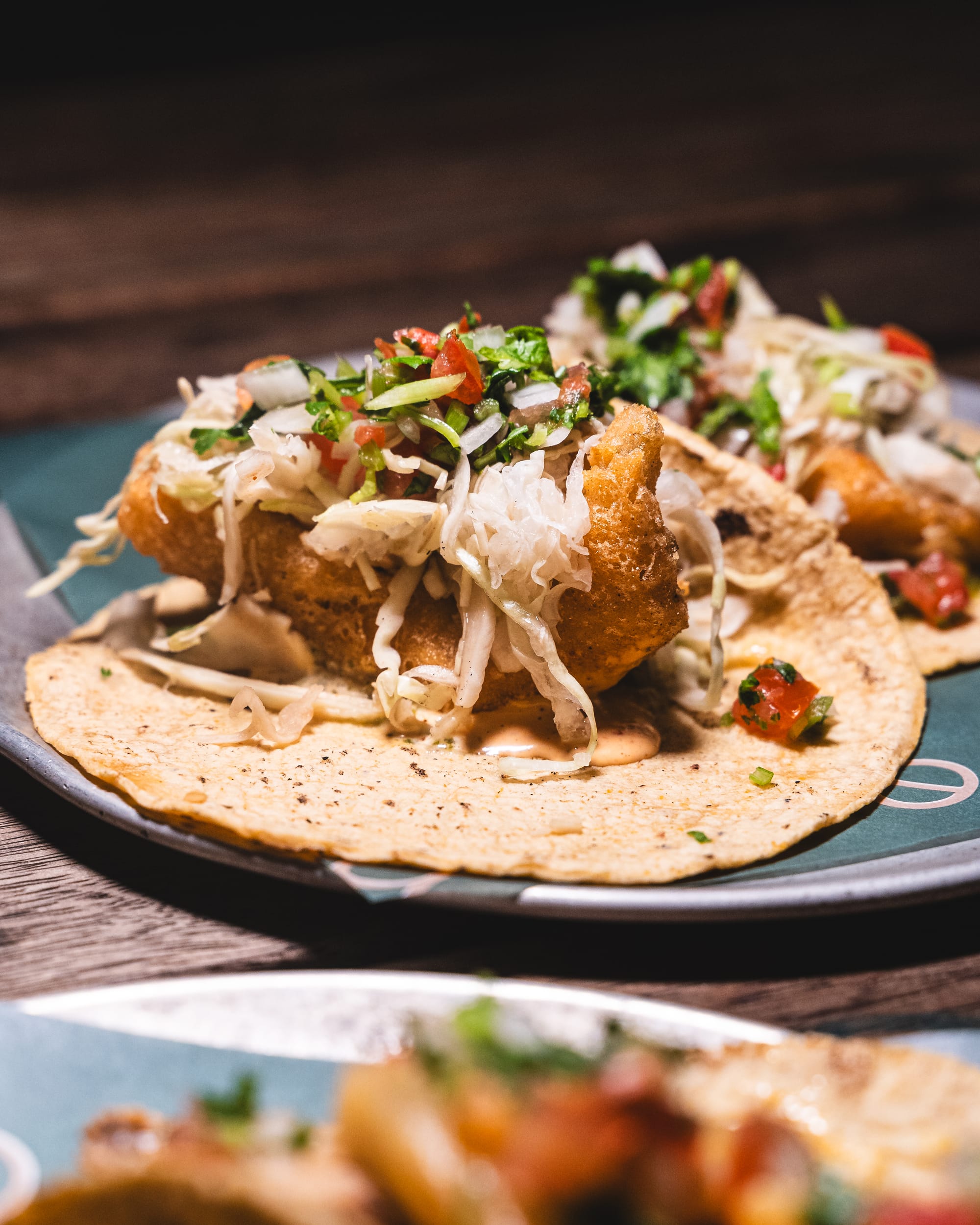 Close up of fried fish taco