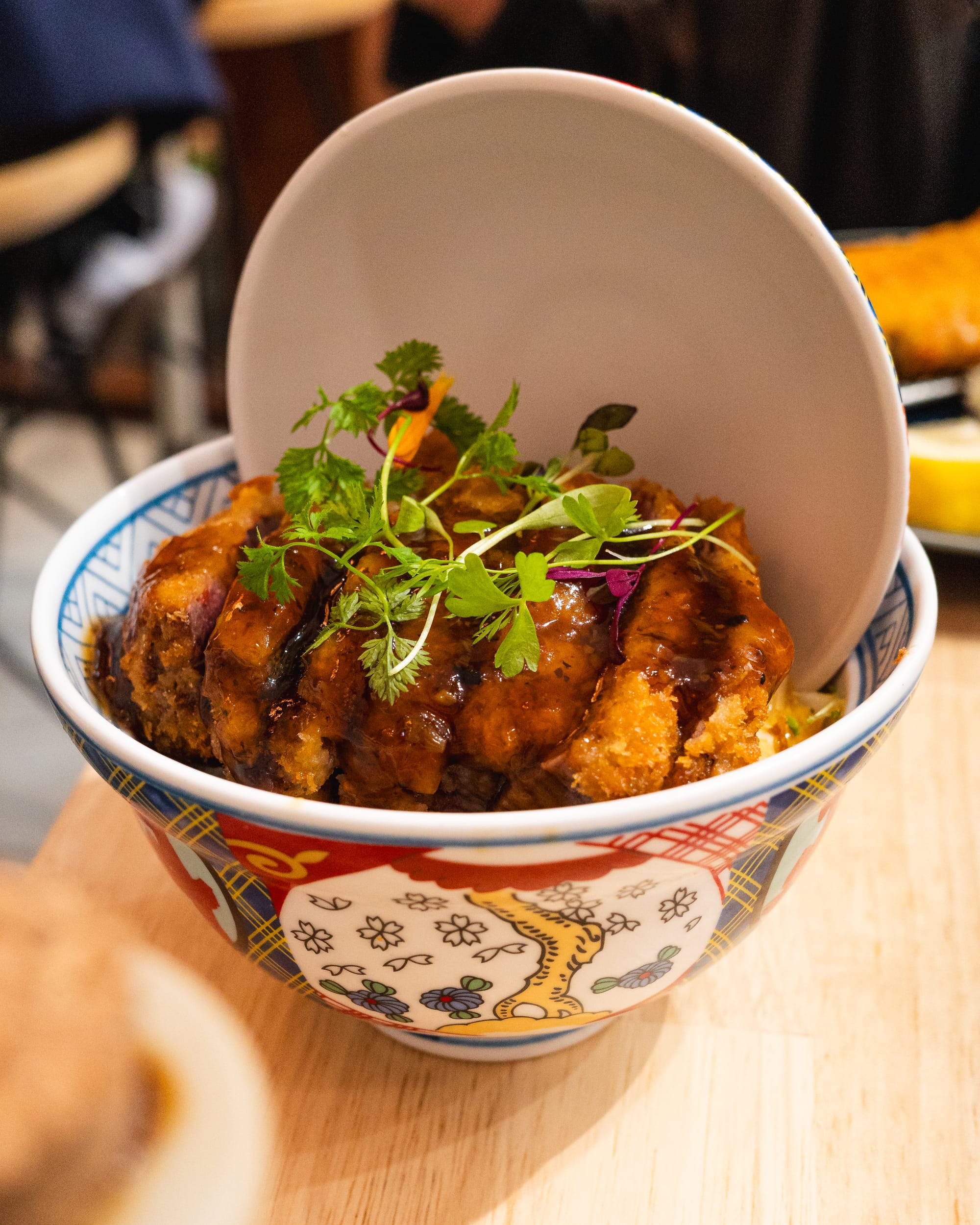 Close up of gyukatsu in a bowl