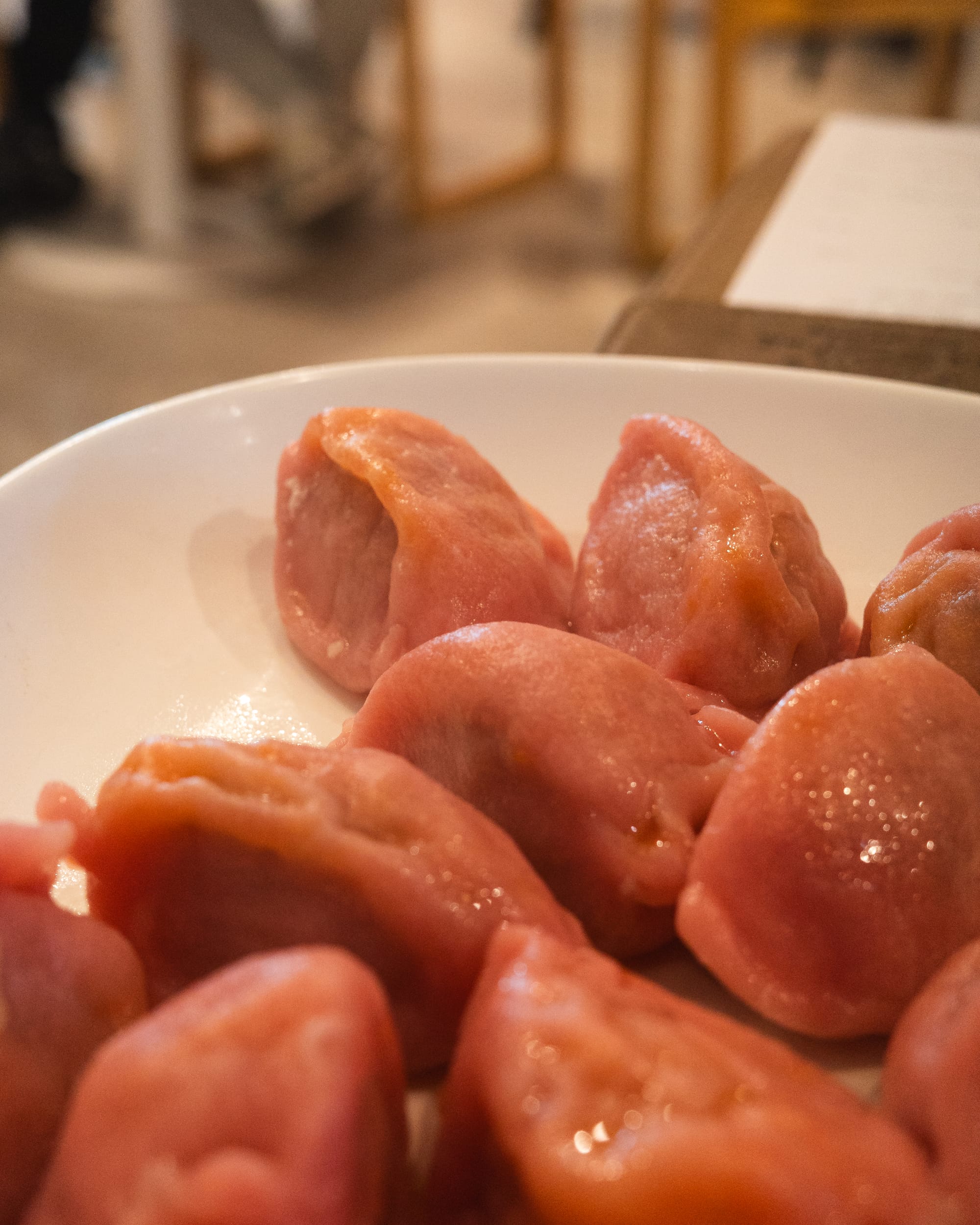 Close up of steamed dumplings