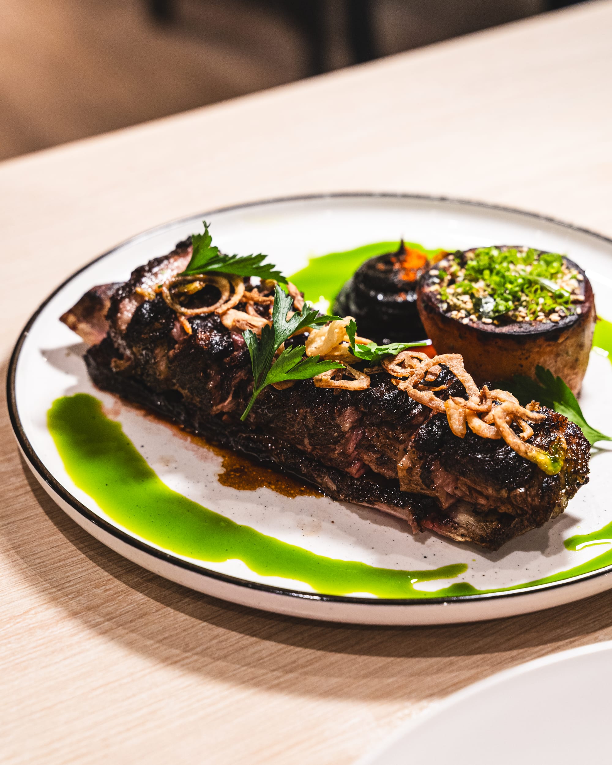 Close up of charred beef ribs