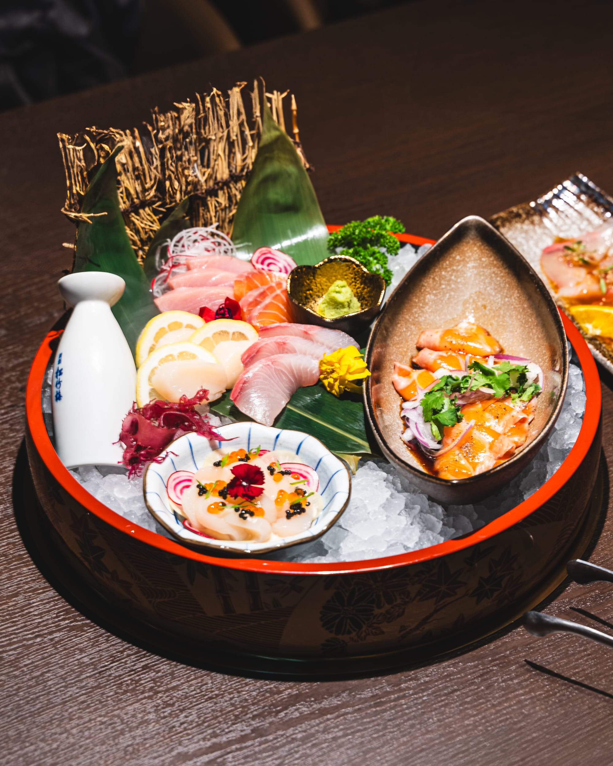 Close up shot of sashimi platter