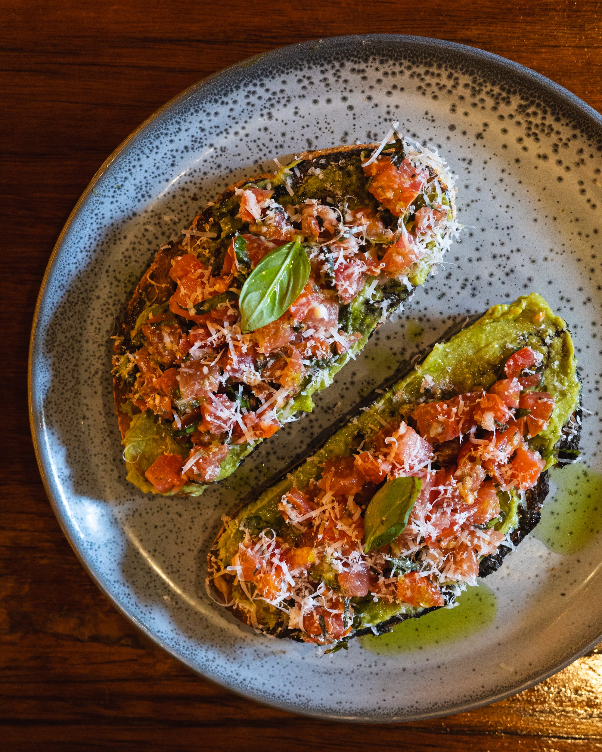 Top down shot of bruschetta