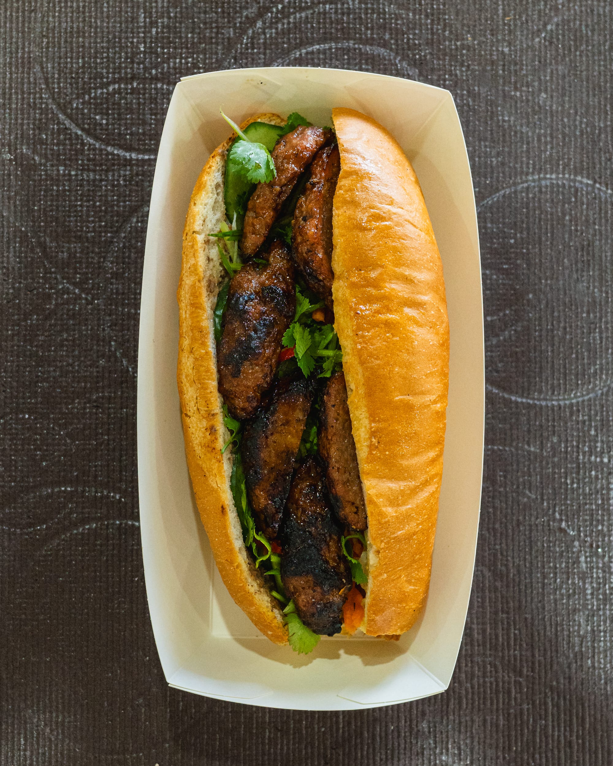 Top down shot of banh mi