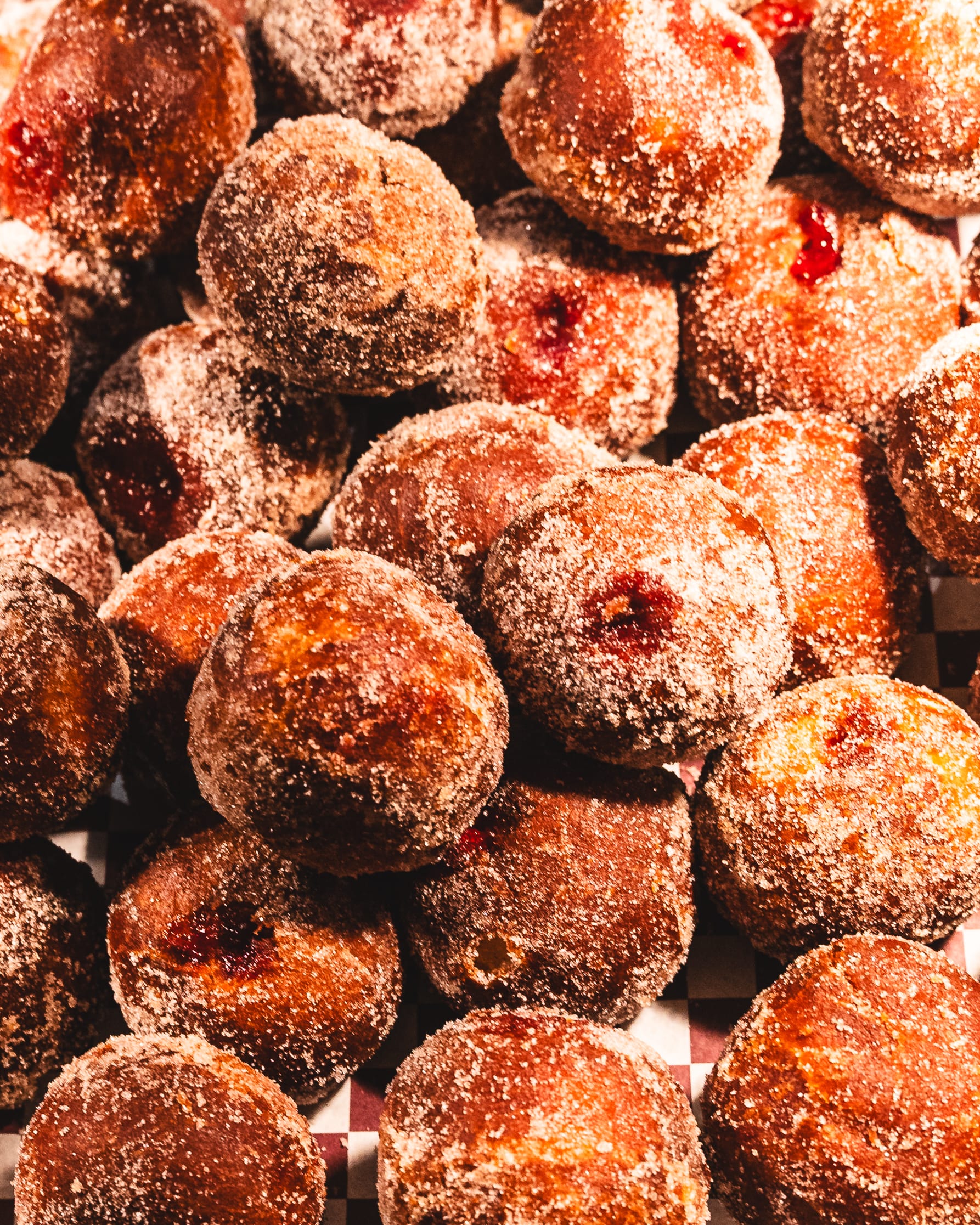 Close up of fried cinnamon donut balls