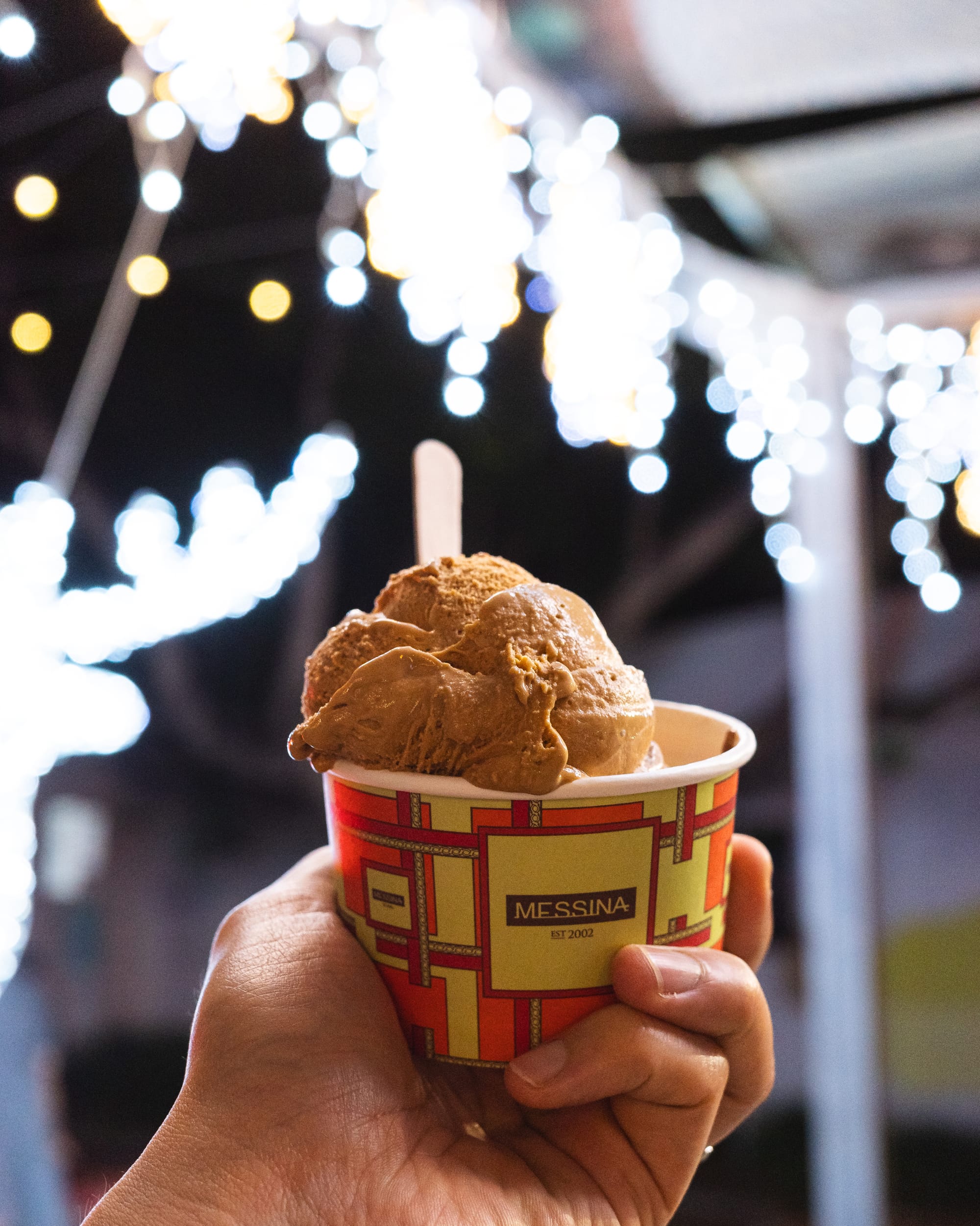 Hand holding a cup of gelato