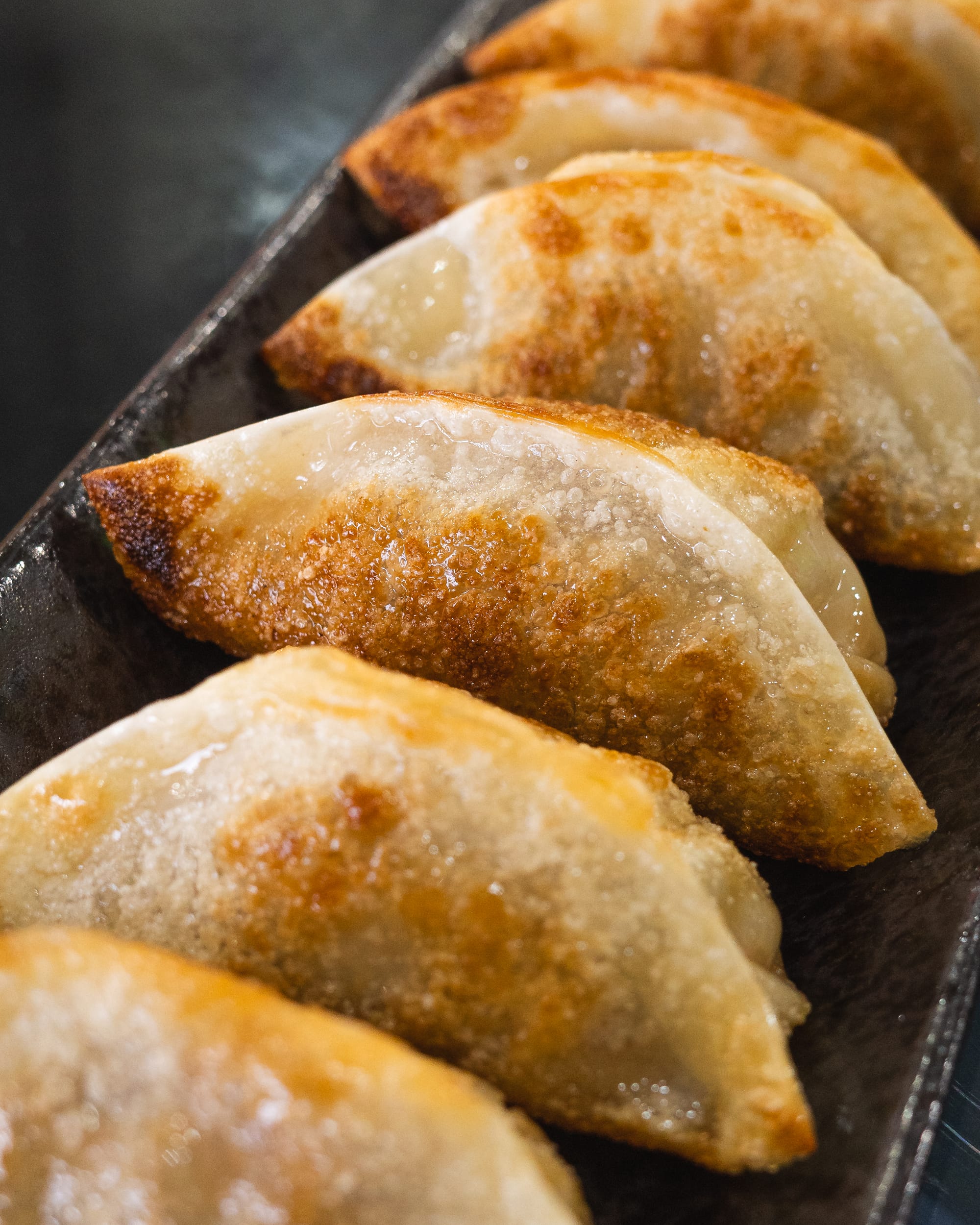 Close up of fried dumplings