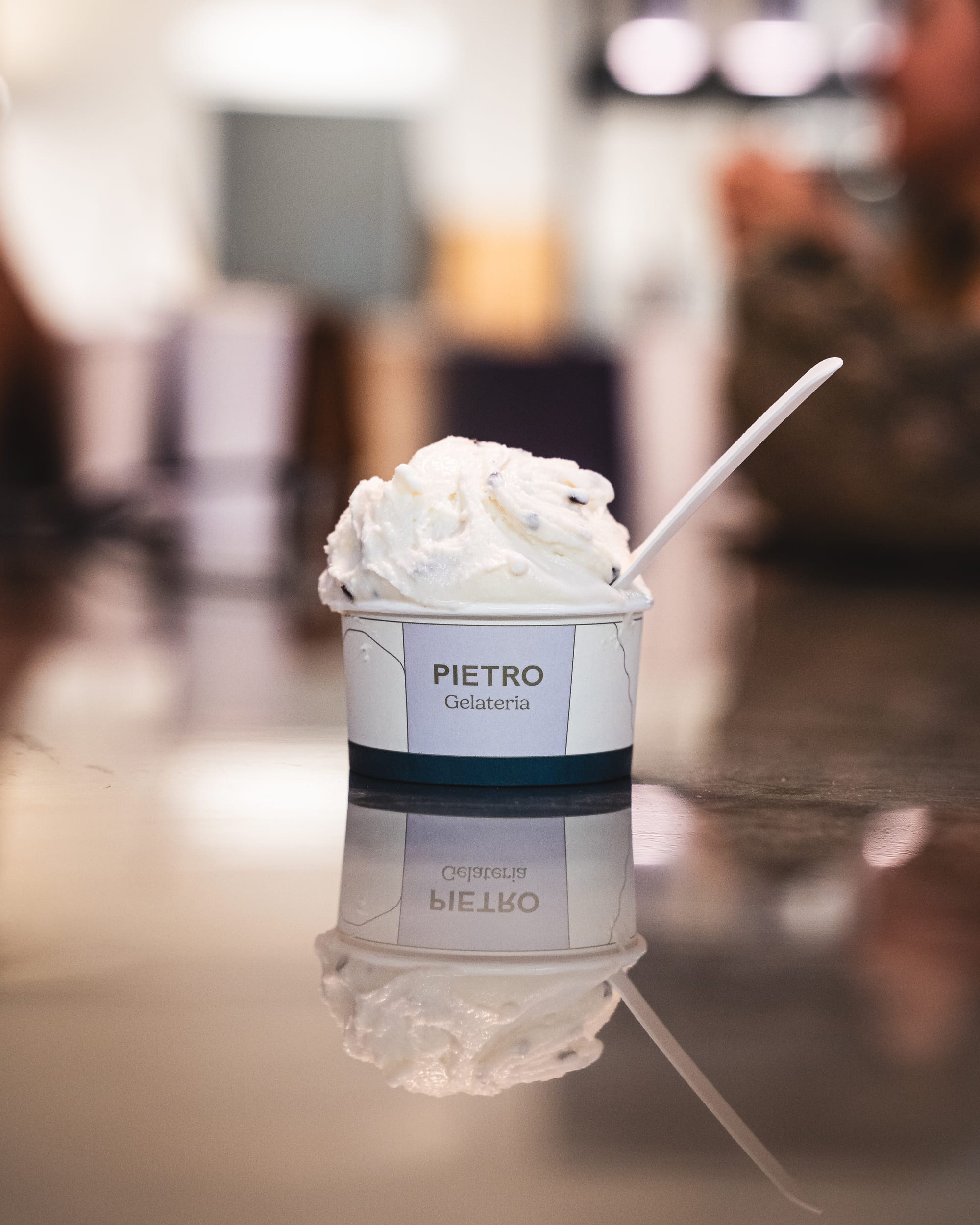 Close up of gelato in a paper cup