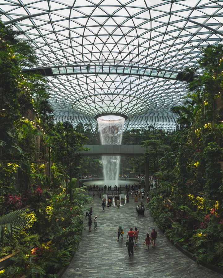 Panoramic shot of Jewel Changi's Rain Vortex